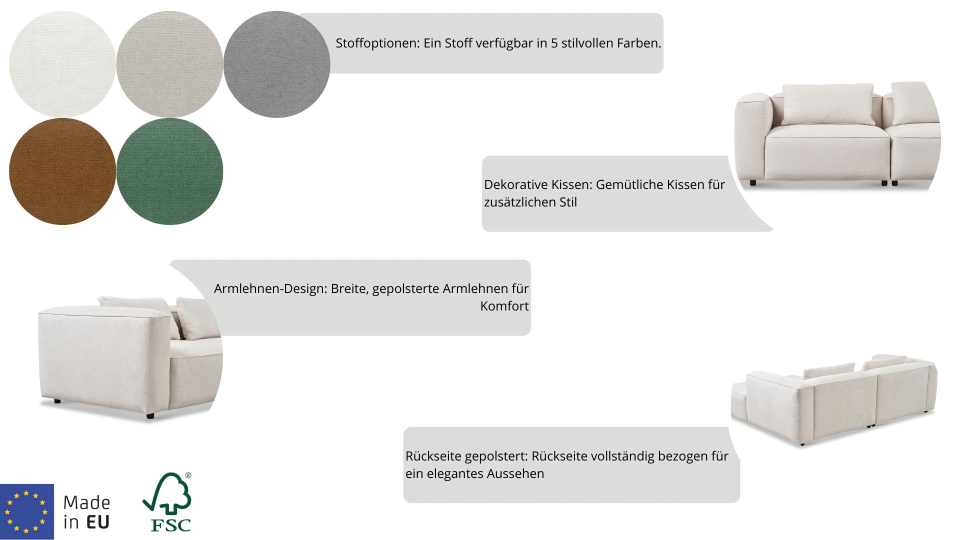 andas Ecksofa »Tvinnet«, Breite 317 cm, extra tiefe Sitzfläche, kubisches Sitzvergnügen