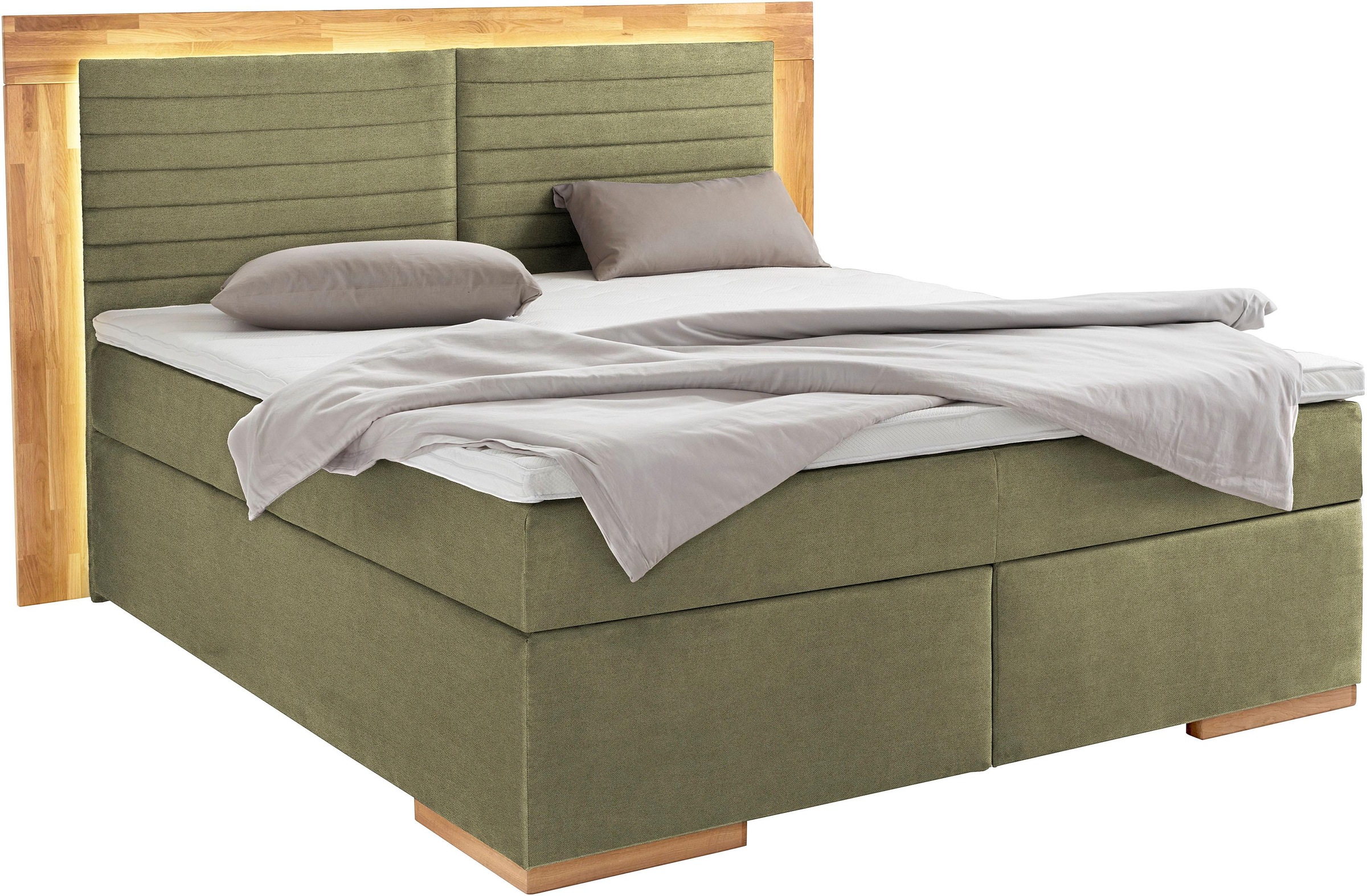 Places of Style Boxspringbett »Cup«, mit LED-Beleuchtung, Massivholzrahmen und Topper, in 2 Härtegraden