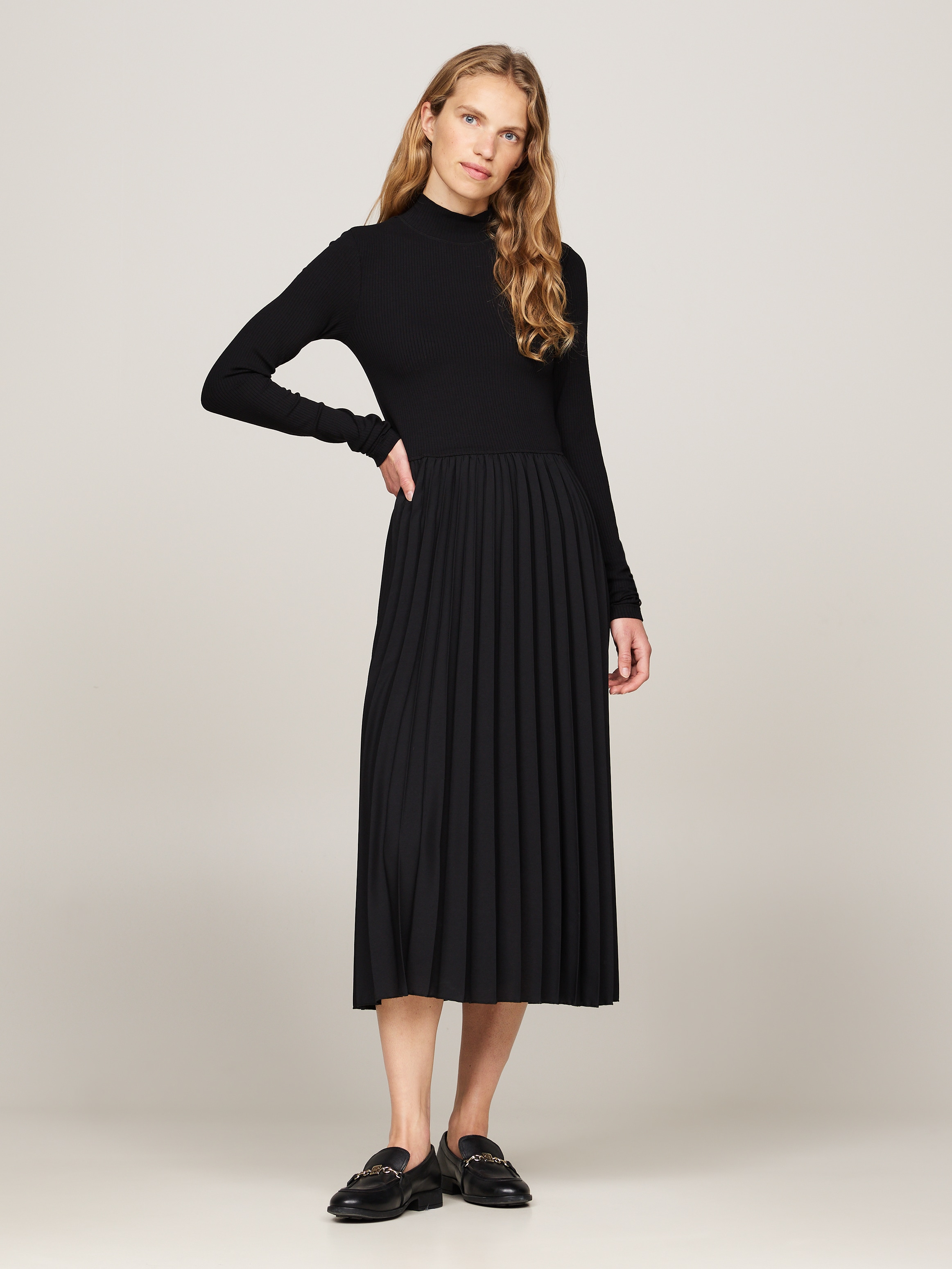 Tommy Hilfiger Blusenkleid "RIB MIX F&F PLEATED DRESS LS", mit Falten, Ripp günstig online kaufen