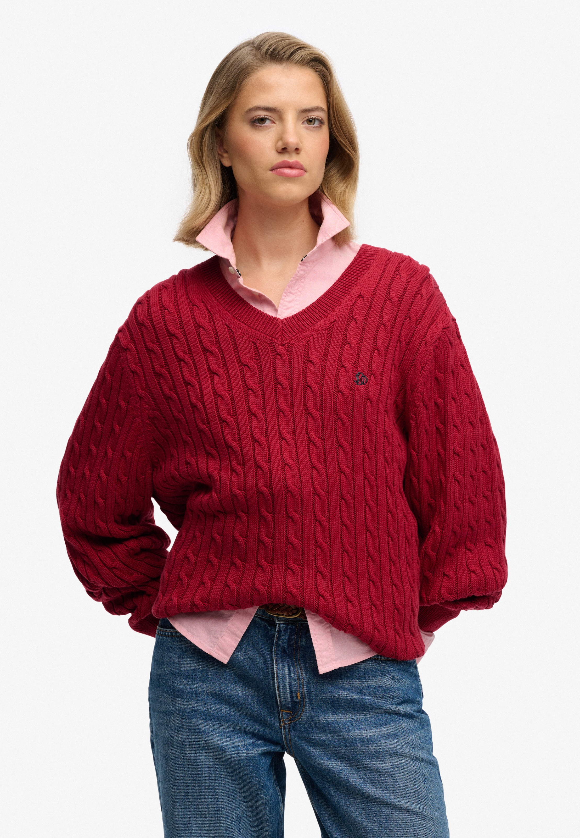 Superdry V-Ausschnitt-Pullover »OVERSIZED CABLE V NECK JUMPER« Baumwolle, oversized Fit