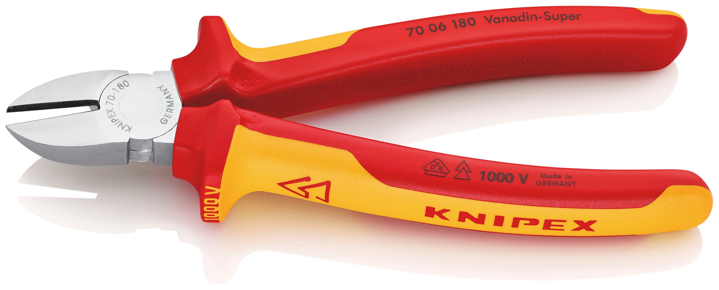 Knipex Seitenschneider "70 06 180", (1 tlg.), verchromt, isoliert mit Mehrkomponenten-Hüllen, VDE-geprüft 180 mm
