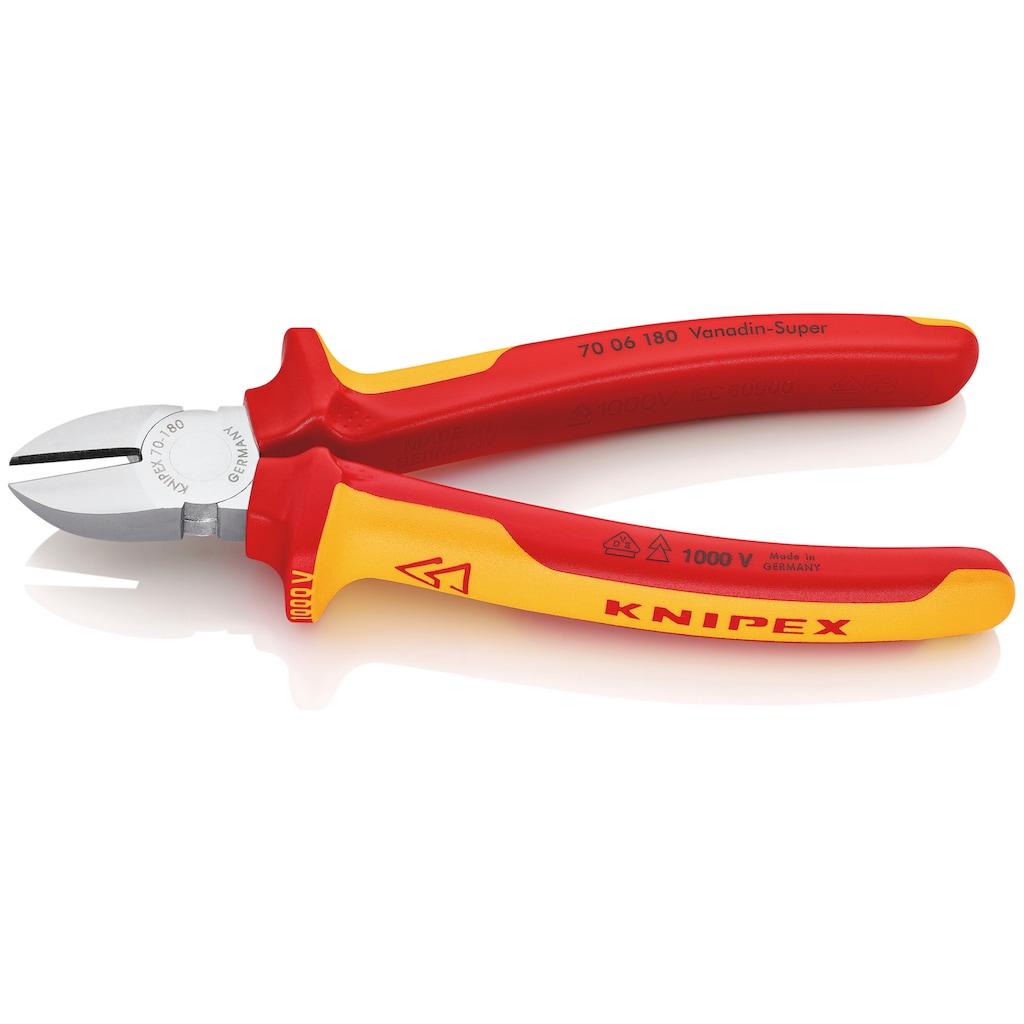 Knipex Seitenschneider »70 06 180«, (1 tlg.), verchromt, isoliert mit Mehrkomponenten-Hüllen, VDE-geprüft 180 mm