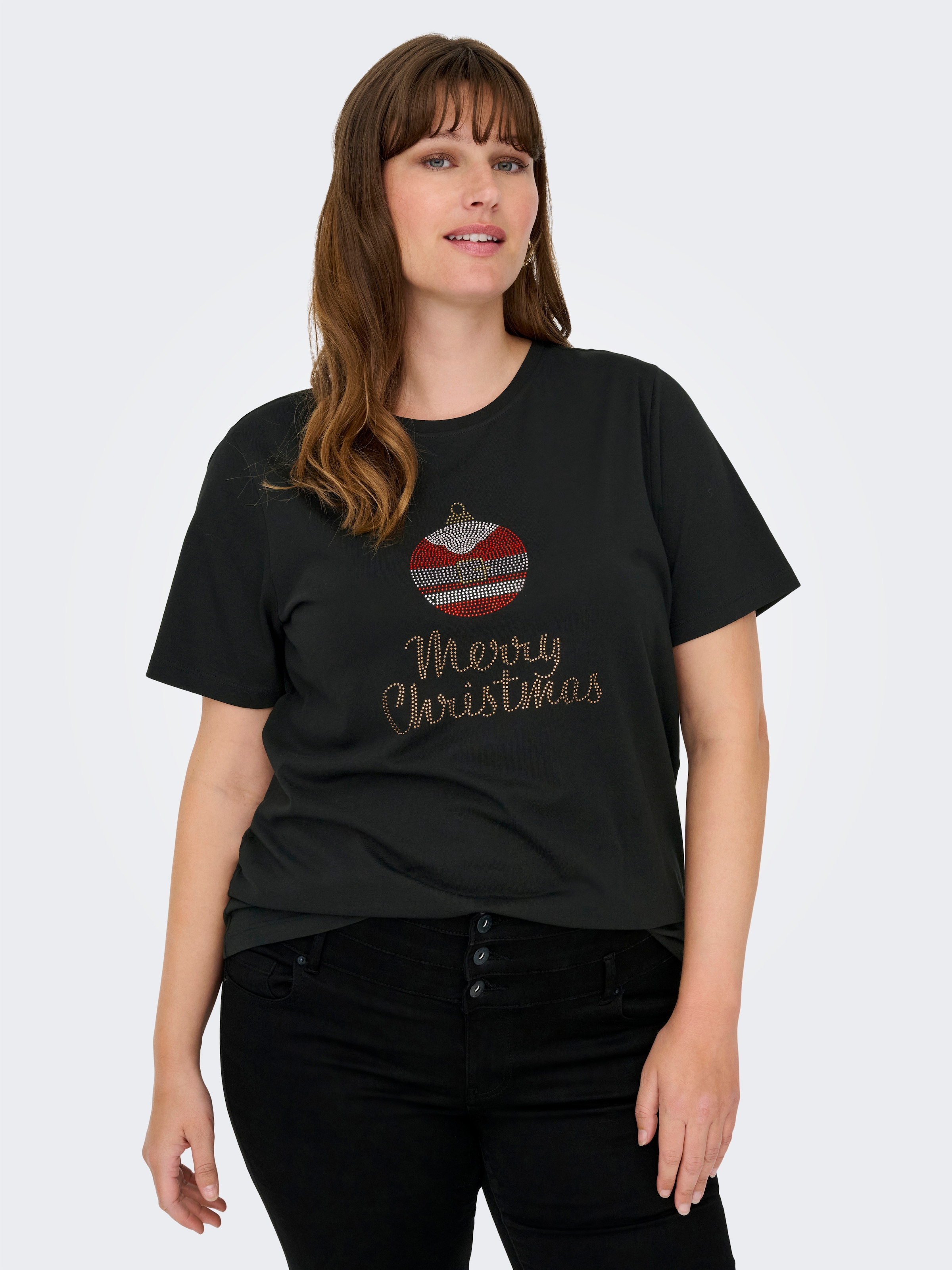 ONLY CARMAKOMA Kurzarmshirt "CARKITA XMAS SS O-NECK JEANS FIT TEE JRS" Weih günstig online kaufen