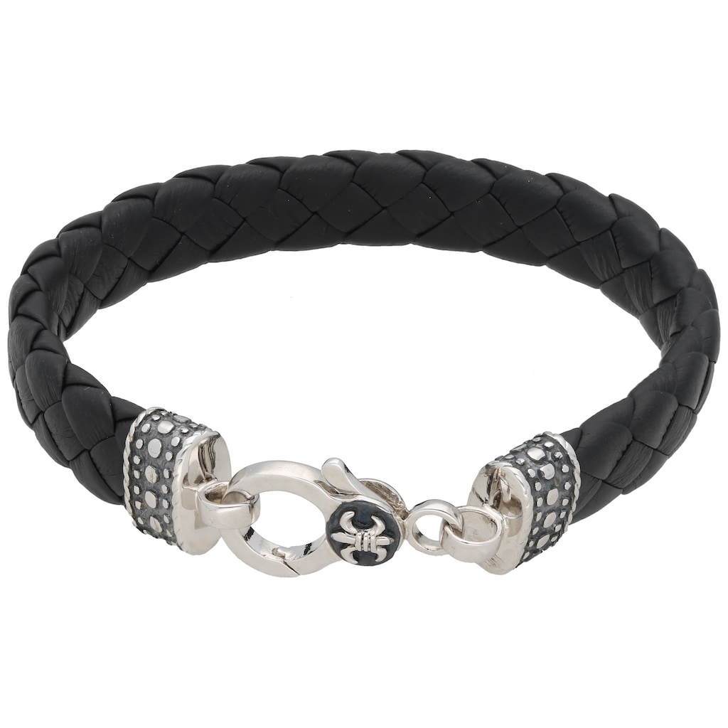 GIORGIO MARTELLO MILANO Armband »mit Ornament, teilweise oxydiert, Leder schwarz, Silber 925«