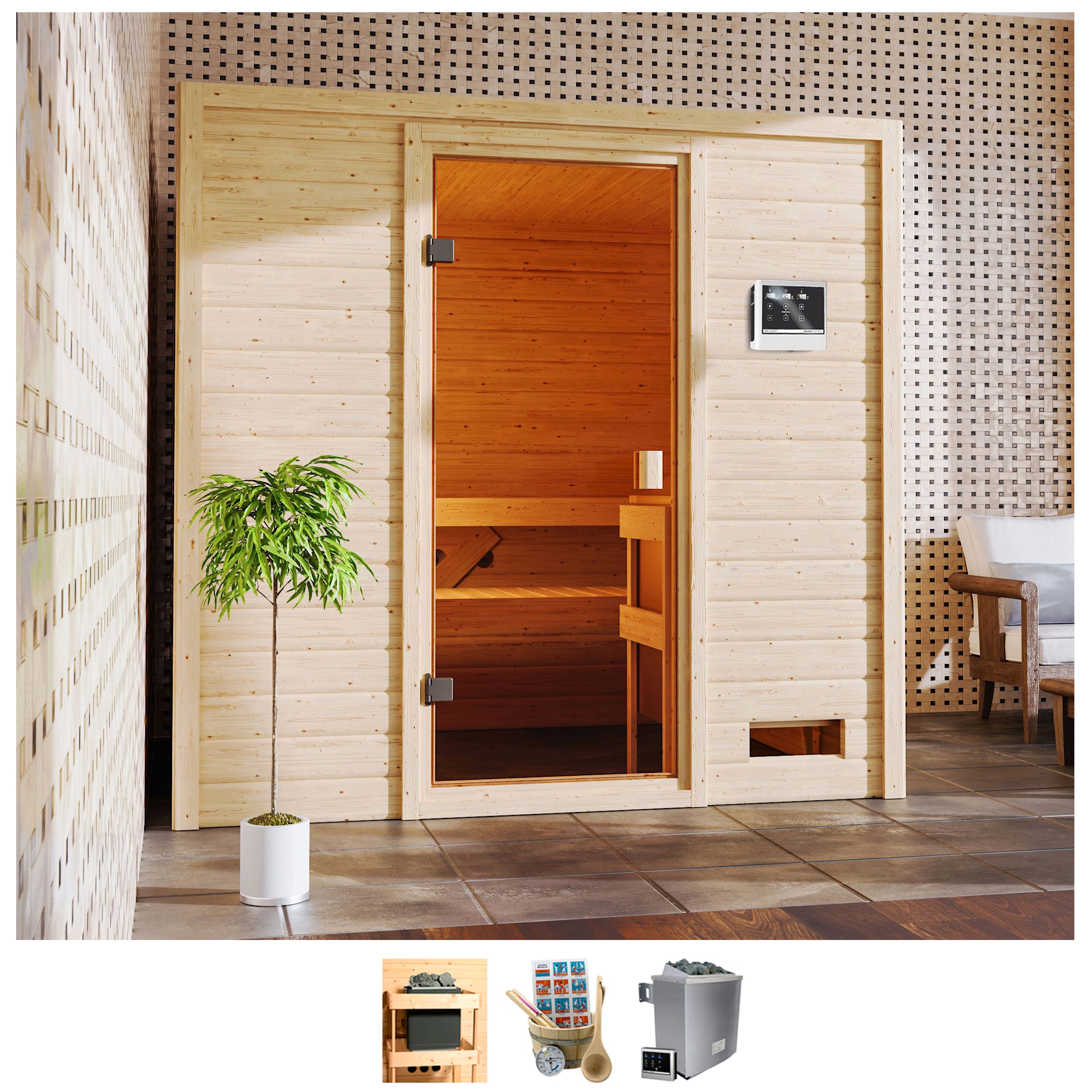 welltime Sauna "Ricky", 4,5-kW-Ofen mit ext. Steuerung