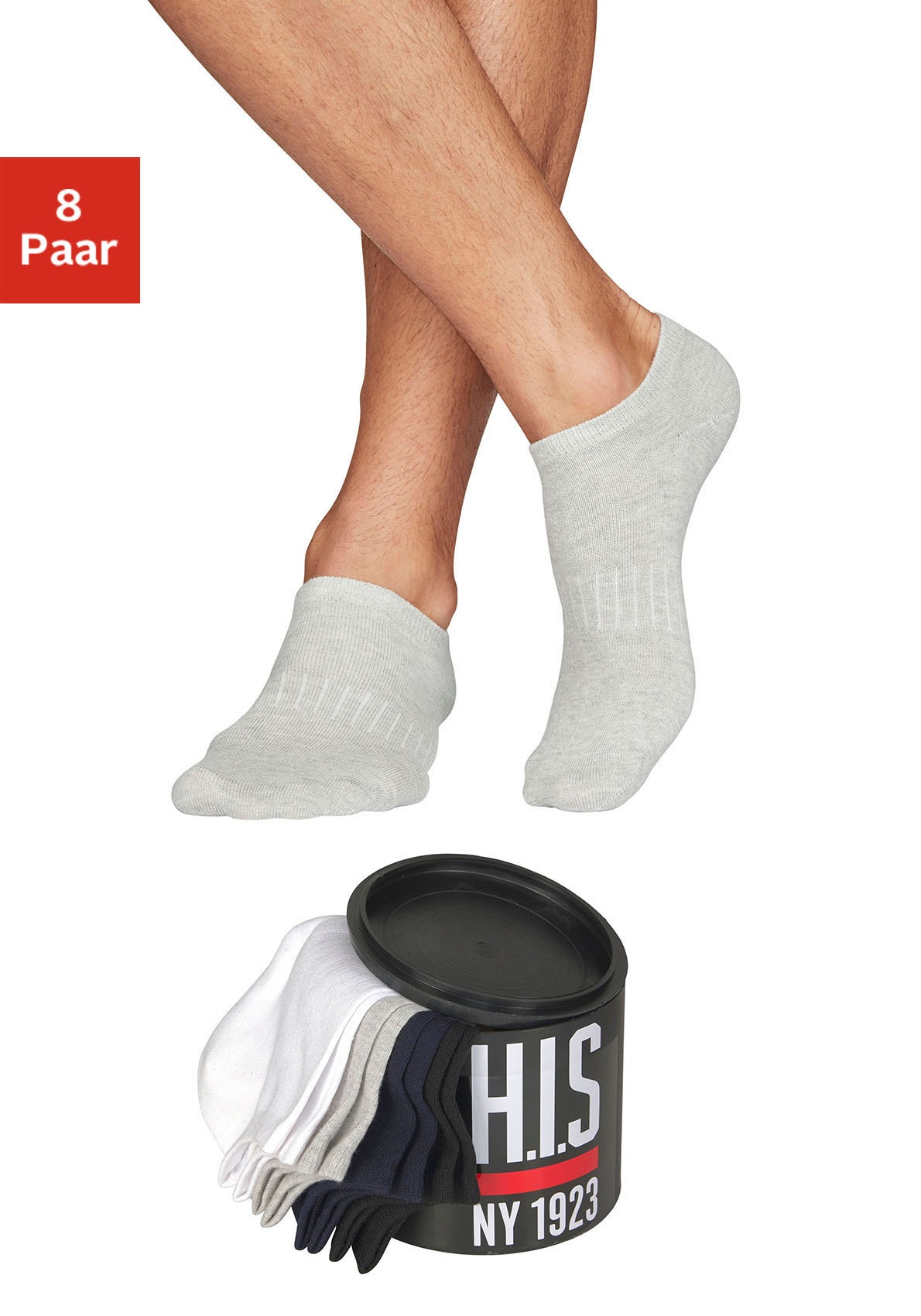 H.I.S Sneakersocken "Basic Damen & Herren Unisex, für Business & Freizeit" Dose, 8 Stk. tlg. in der Geschenkdose