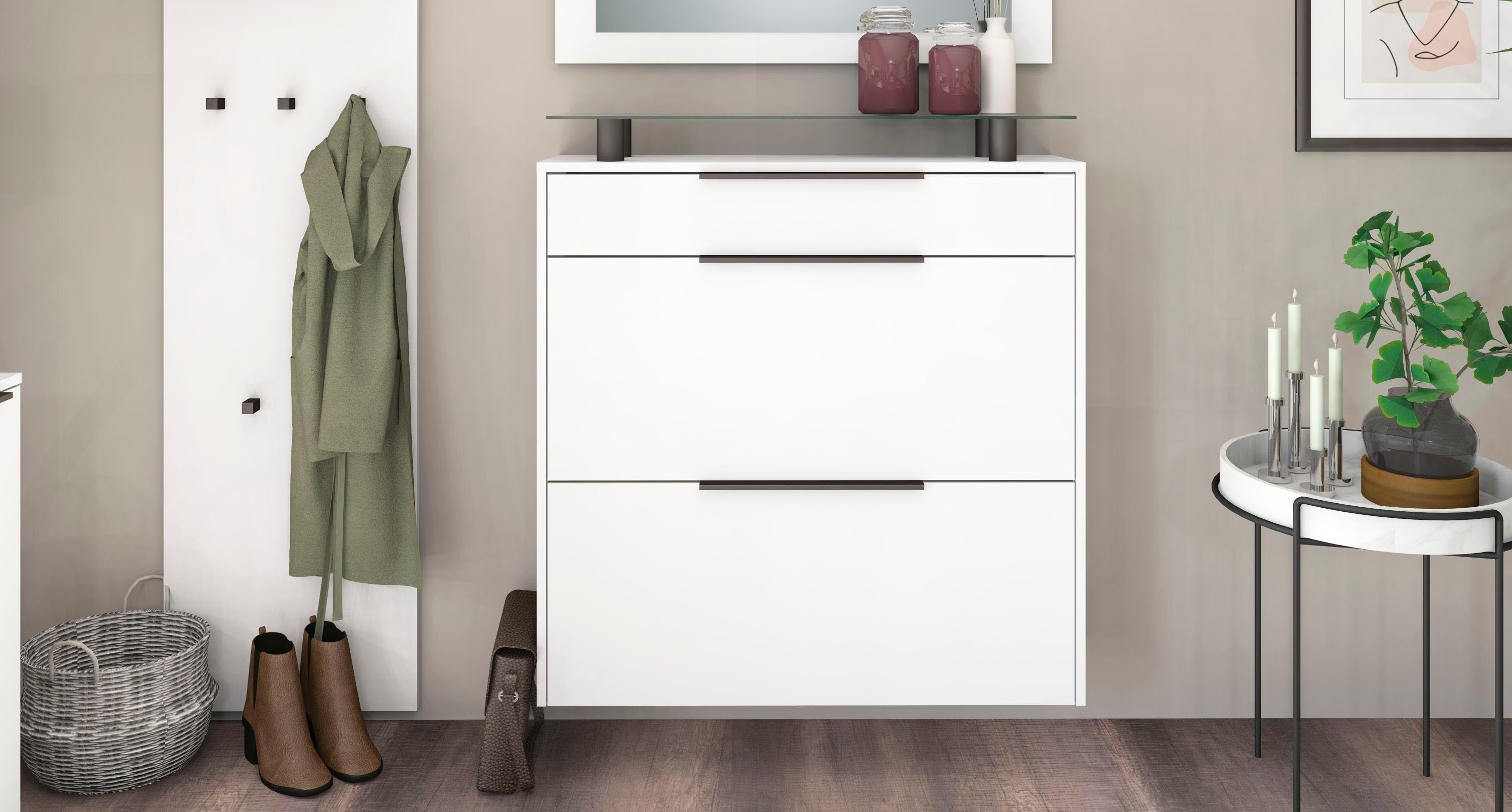 Thumbnail - borchardt Möbel Schuhschrank "Tom, Hängeschrank mit Glasablage und Metallgriffen" Mit 2 Klappen, dahinter 4 Fächer, und ...