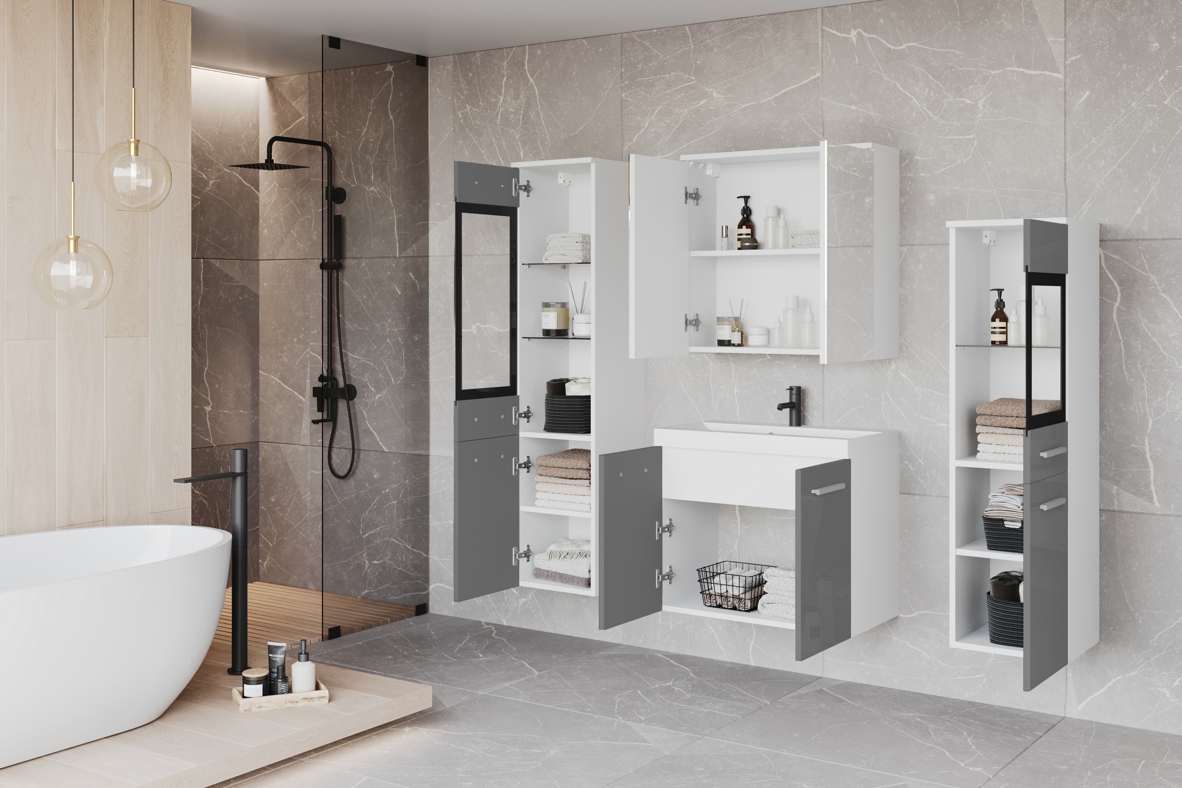 welltime Badmöbel-Set "MADRIT II, Schrank mit Waschbecken, 2 Hänger, Spiege günstig online kaufen