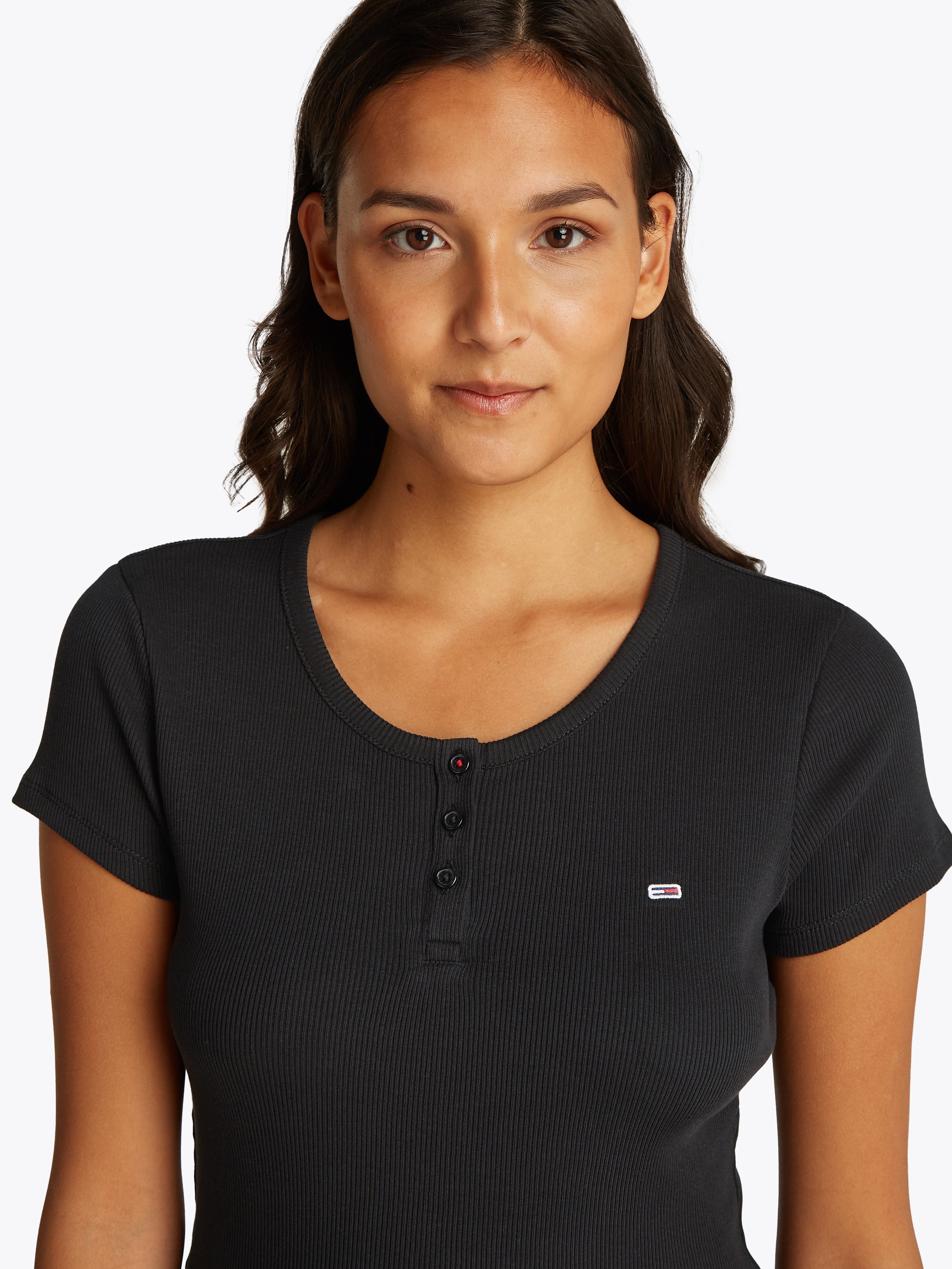 Tommy Jeans T-Shirt »TJW SLIM BUTTON RIB C-NECK SS«, mit Knöpfen