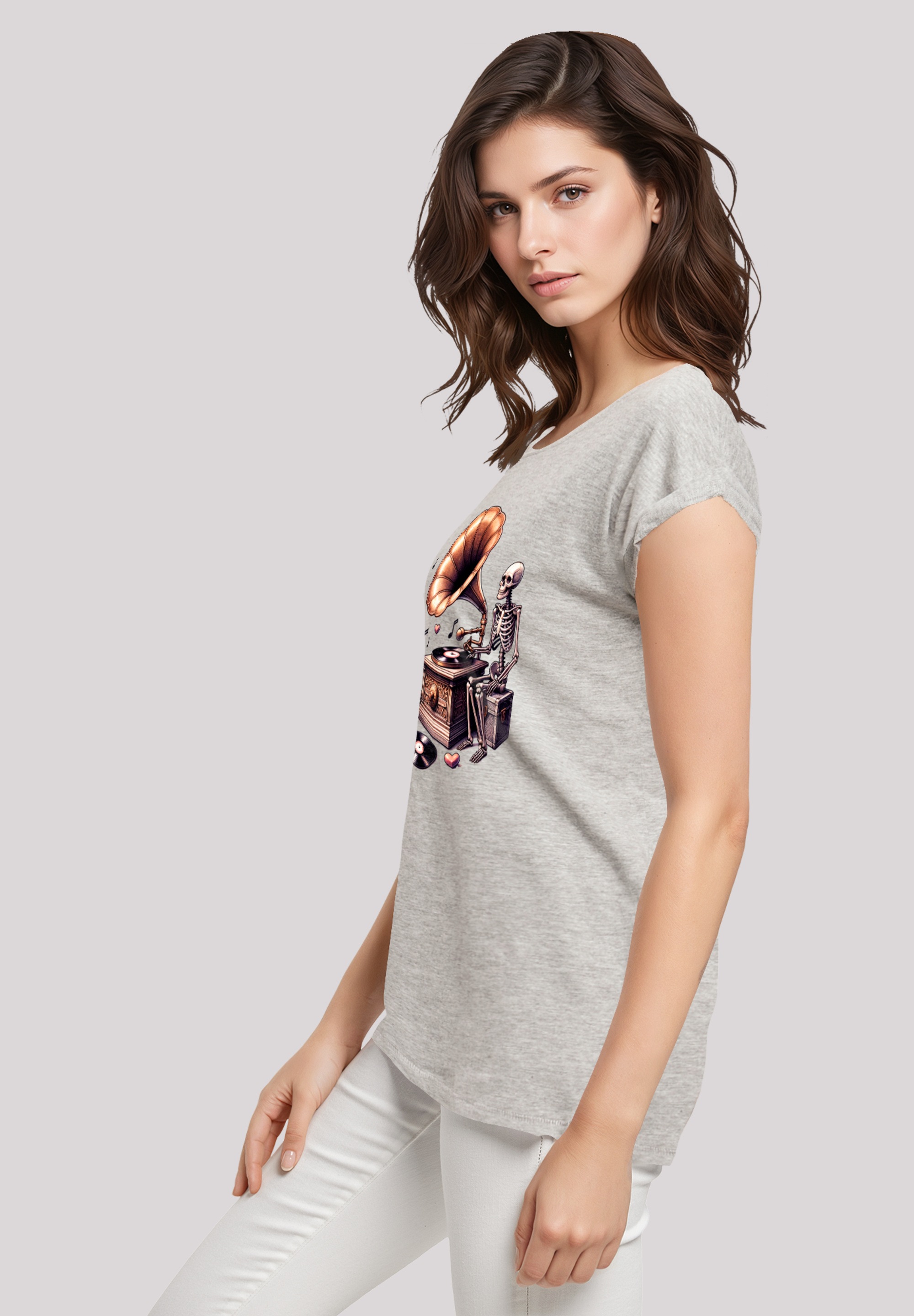 F4NT4STIC T-Shirt »Gothic Skeleton Vintage Plattenspieler«, Premium Qualität