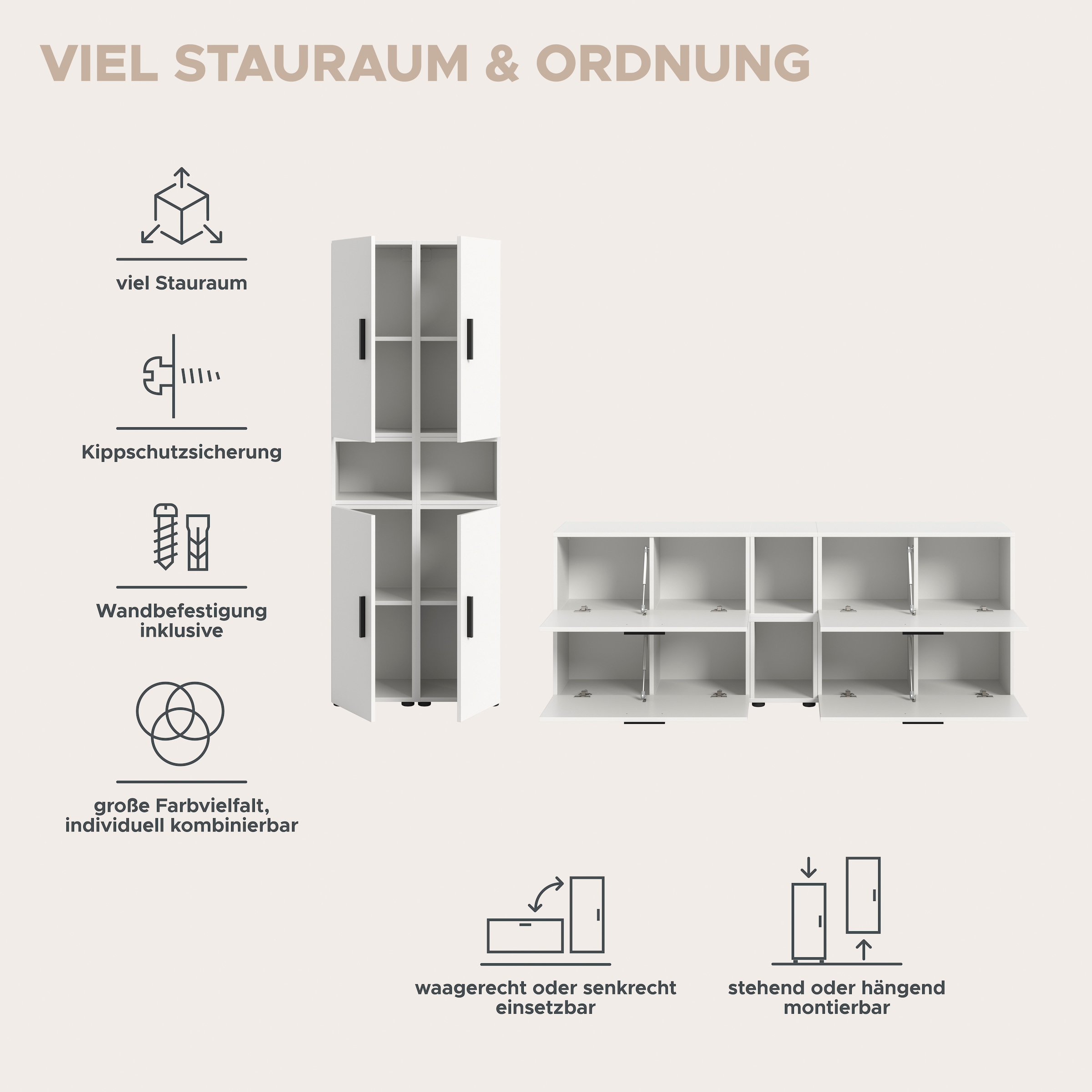 Home affaire Wohnwand »ENESTE, 12-teilig, in verschiedenen Farben, individuell kombinierbar« verschiedenste Kombinationmöglichkeiten, stehend oder hängend, 4 Stk. tlg.