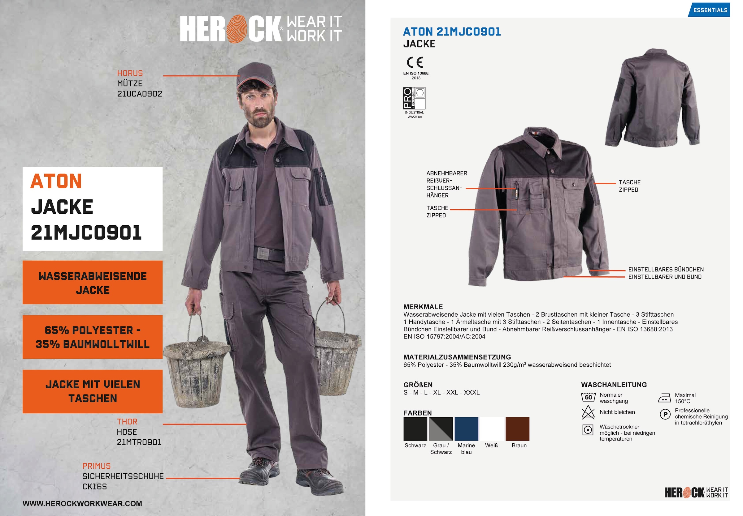 Herock Arbeitsjacke »Aton Jacke«, und einstellbare | BAUR Jacke kaufen vielen Wasserabweisende Taschen mit Bündchen online