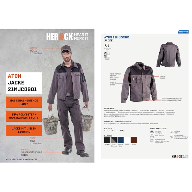 und Jacke«, »Aton einstellbare BAUR Bündchen Jacke mit Herock Arbeitsjacke Taschen | online kaufen vielen Wasserabweisende