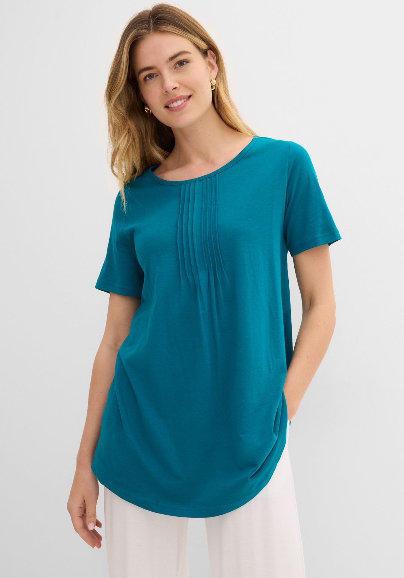 bonprix "T-Shirt in A-Linien-Form, kurzarm" dezente A-Linie, Kurzarm, aus Baumwolle und Viskose