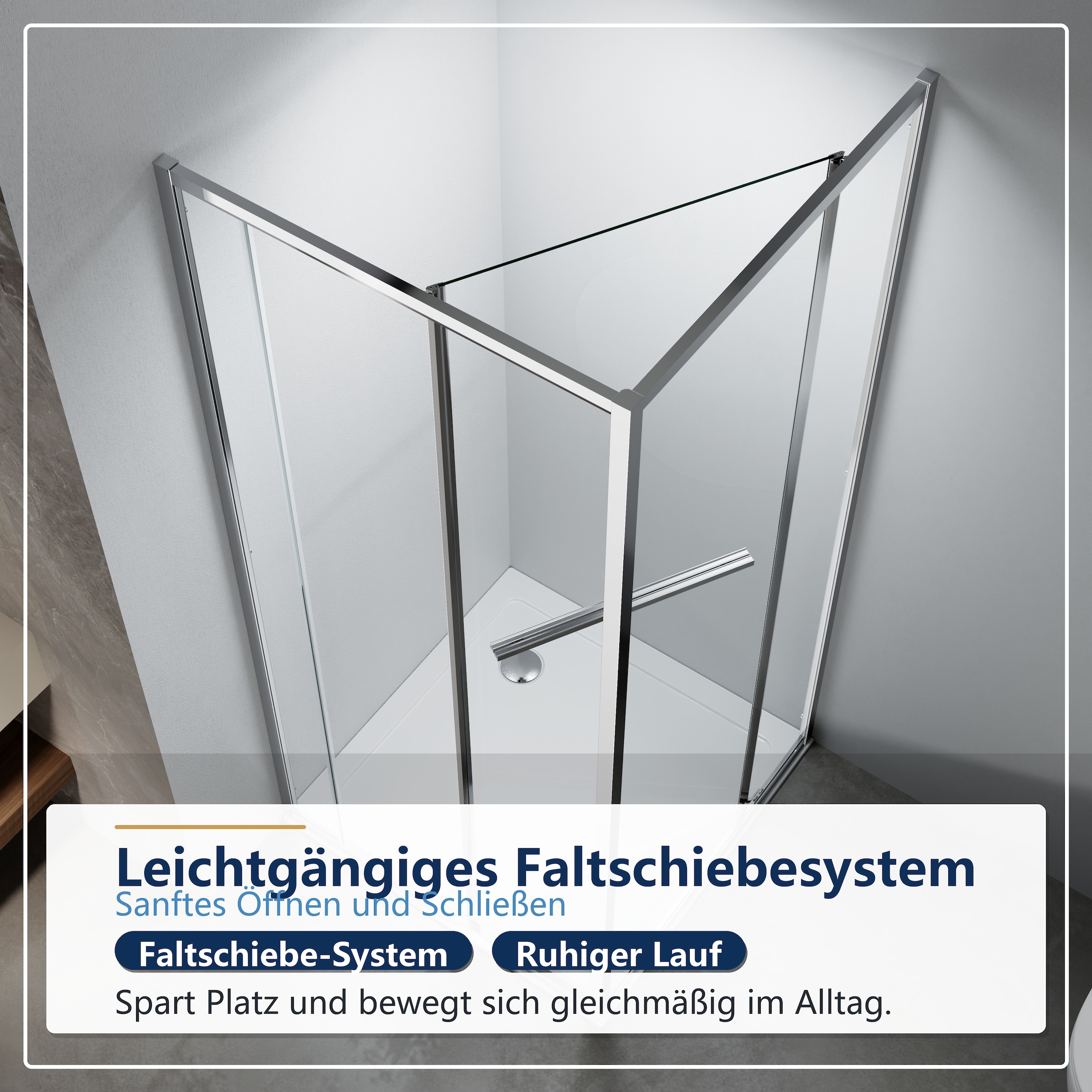 welltime Eckdusche »Vinci« Schwingtür für maximal mögliche Einstiegbreite, Doppelrollensystem