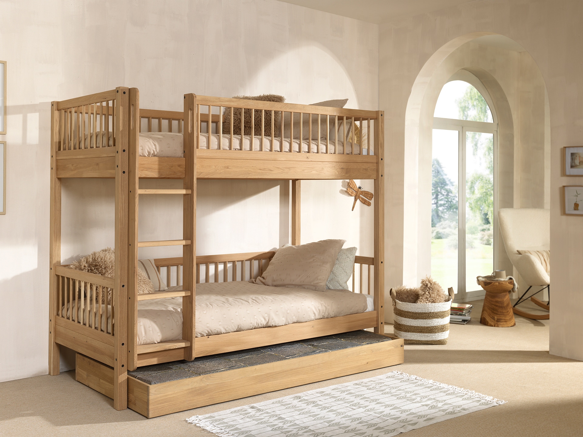 Home affaire Etagenbett, (Made in Europe), in Eiche geölt, 2 LF, m. Leiter u. RR, mit oder ohne Bettschublade