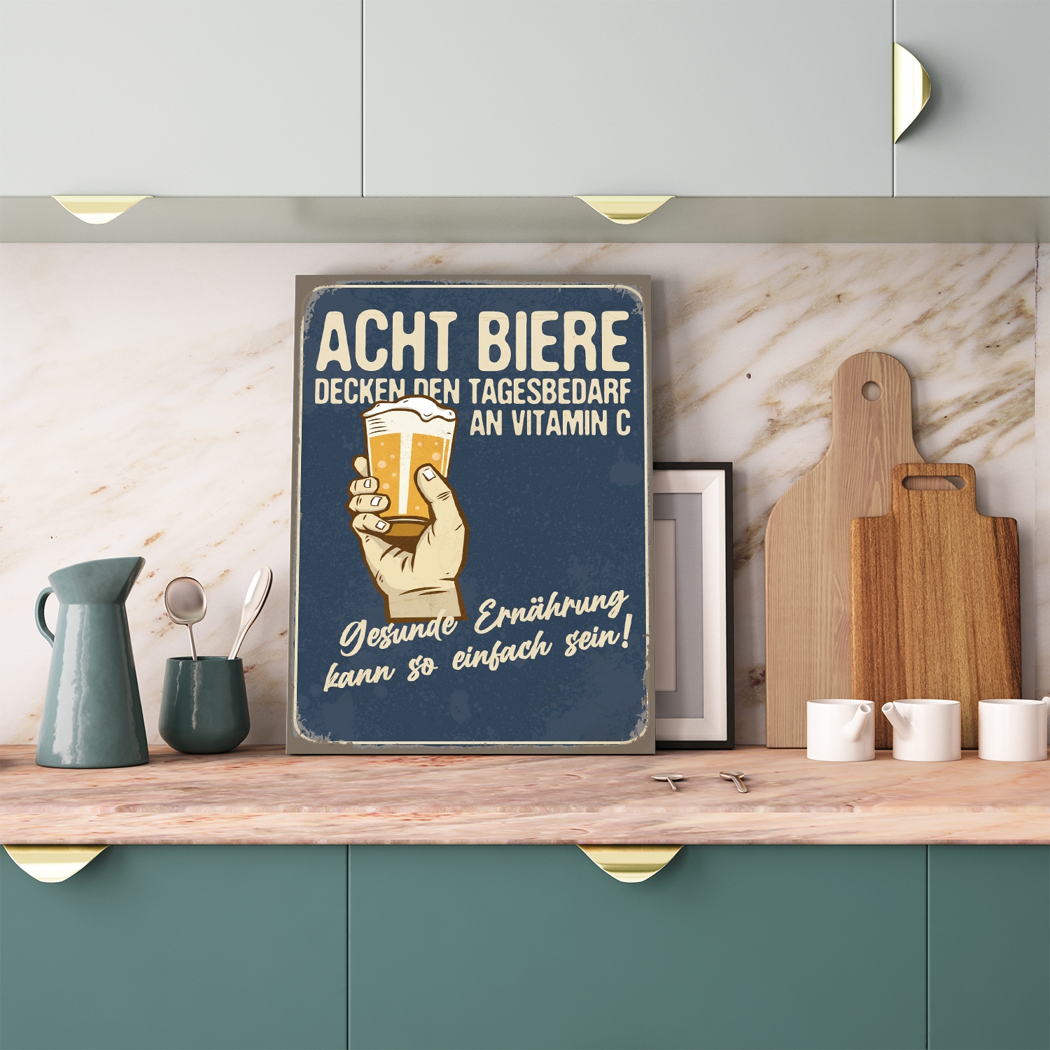 queence Metallbild "Acht Biere Spruch Stahlschild Blechschild", (1 St.), 20x30x0,2cm - mit 4 Lochbohrung