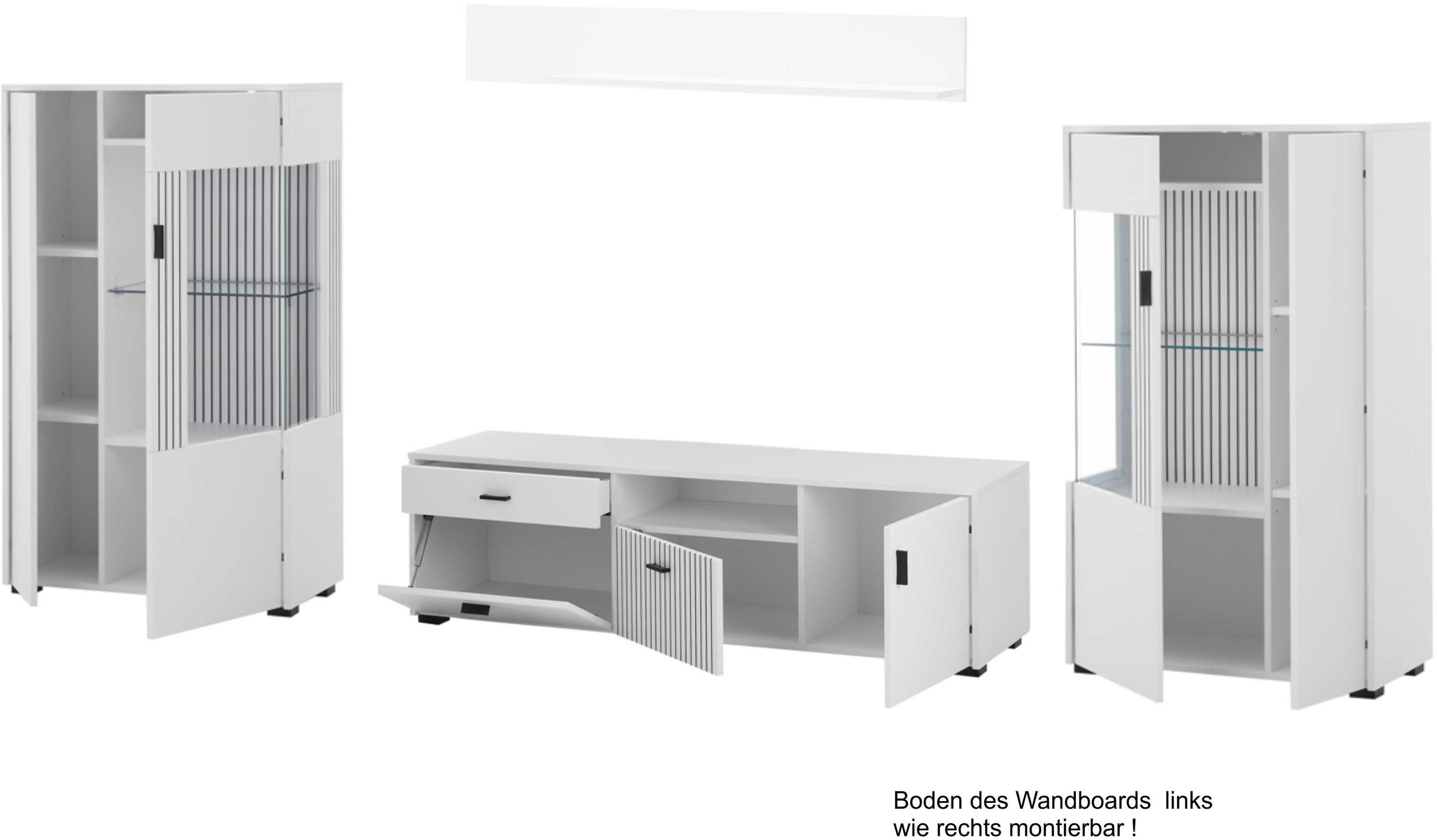 INOSIGN Wohnwand »HUDSON«, (Set, 4 St.), mit moderner Rillenoptik, Griffe aus Metall (Schwarz), Breite 320 cm