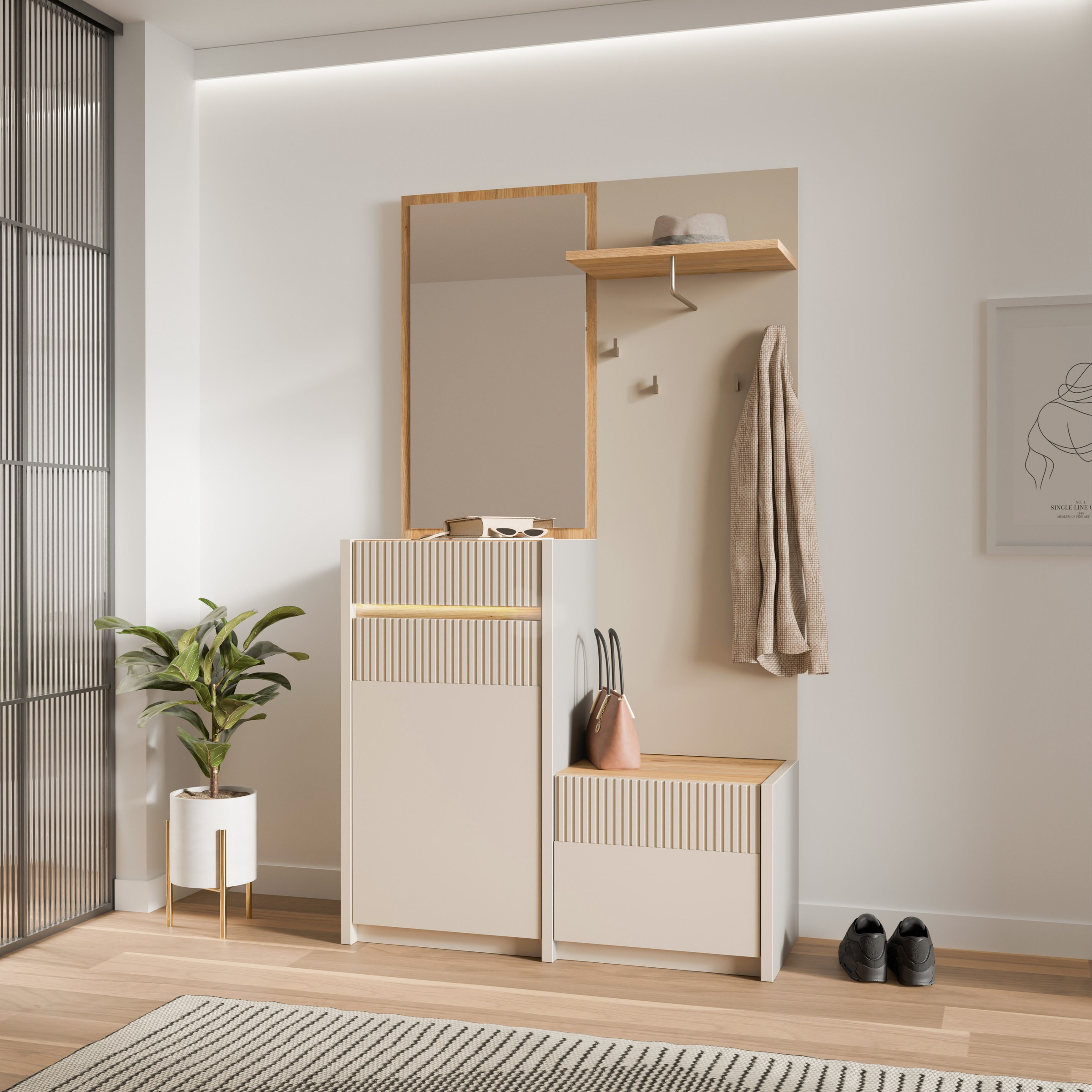 FORTE Kompaktgarderobe "Oak Squere", B/H/T 108,4 /195,9/41,7 cm Spiegel, Ha günstig online kaufen