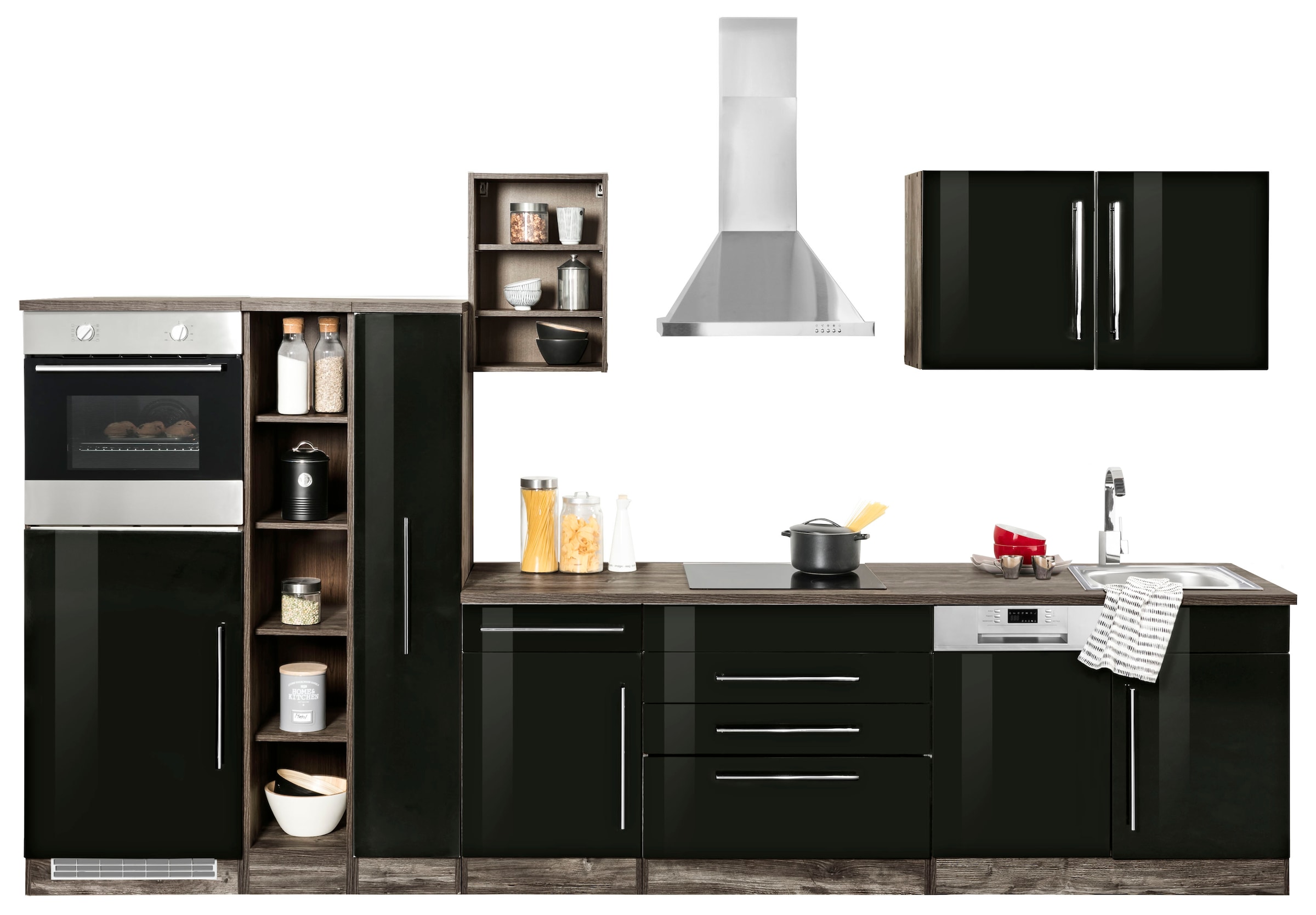 HELD MÖBEL Küchenzeile »Samos«, mit E-Geräten, Breite 350 cm mit  Stangengriffen aus Metall kaufen | BAUR
