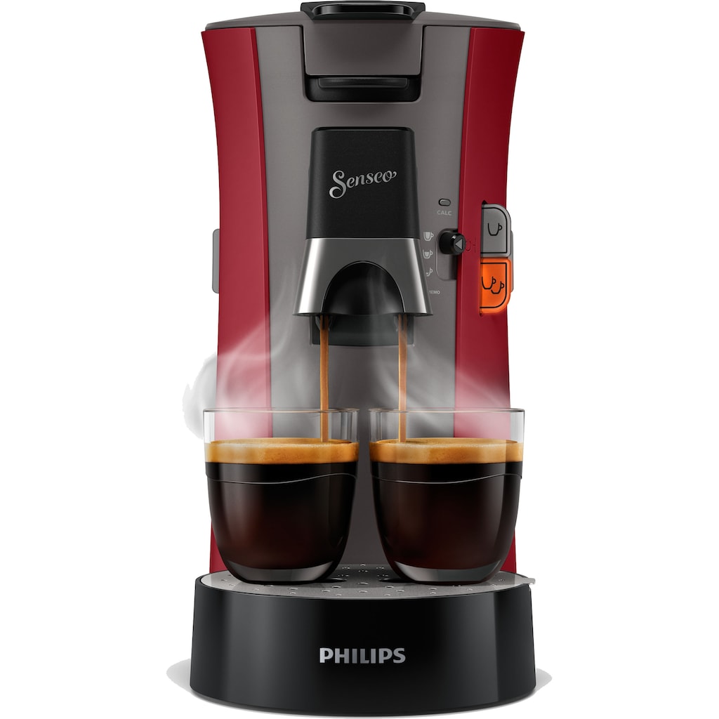 Philips Senseo Kaffeepadmaschine »Select CSA240/90«, aus 21% recyceltem Plastik und mit 3 Kaffeespezialitäten, dunkelrot