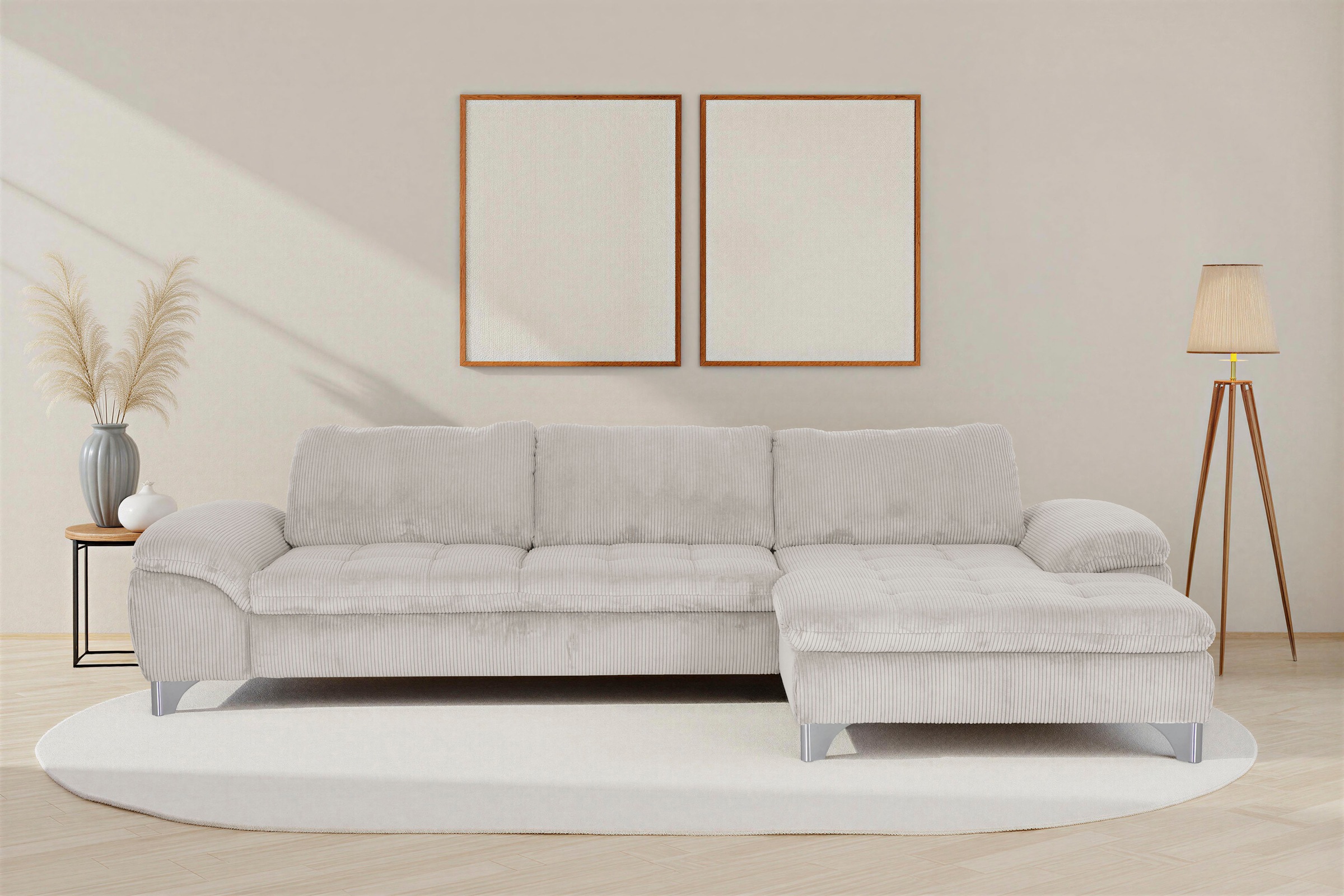 Die PlanBar Ecksofa "Recamiere MP-IN14007 L-Form, Breite 318 cm" wahlweise mit Schlaffunktion und verstellbaren Kopfstützen