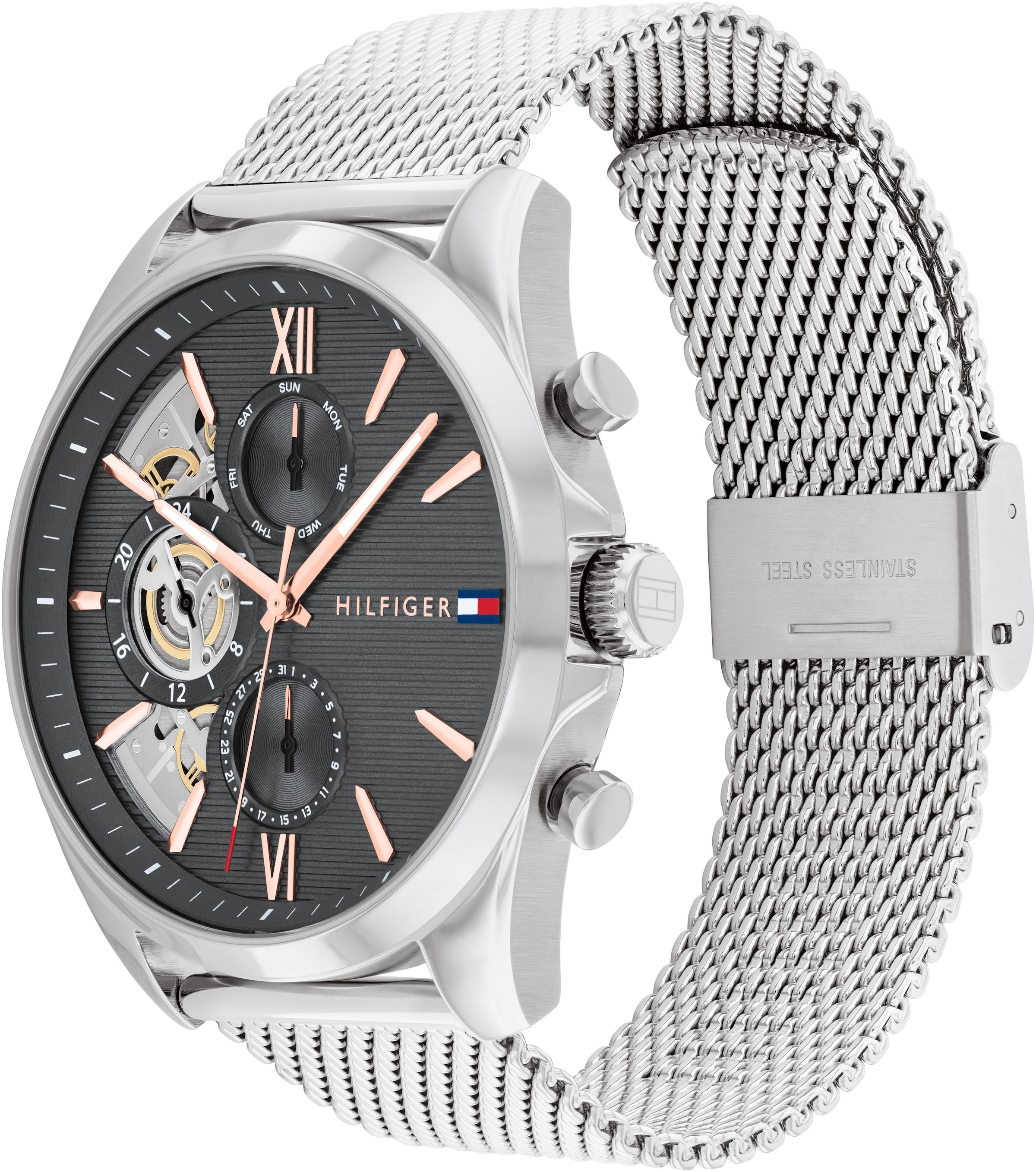 Tommy Hilfiger Multifunktionsuhr »BAKER«, Quarzuhr, Armbanduhr, Herrenuhr, Edelstahlarmband, analog, Tag
