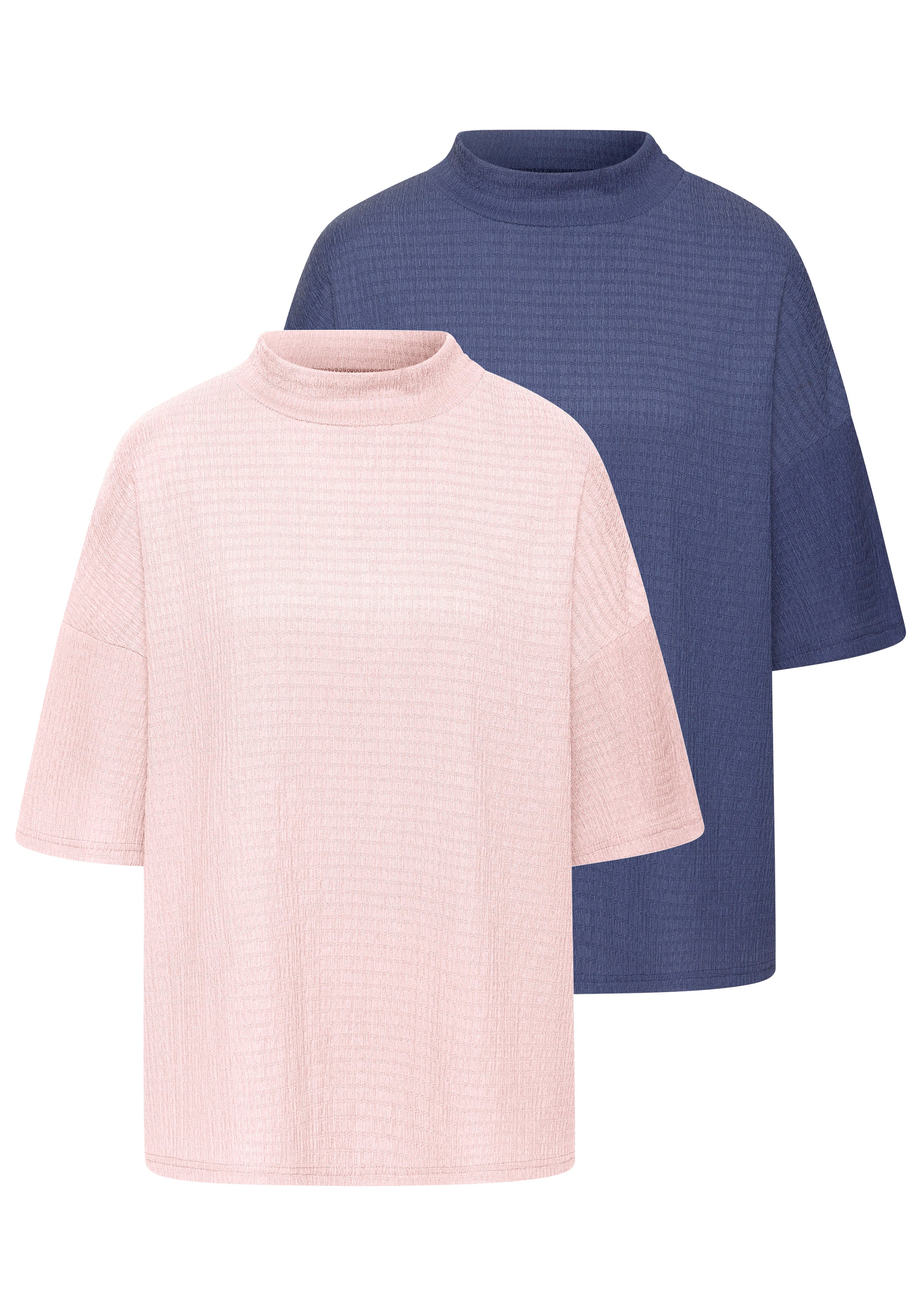 LASCANA Kurzarmshirt "mit Stehkragen", (2er-Pack), aus bügelfreier Crêpe-Qu günstig online kaufen
