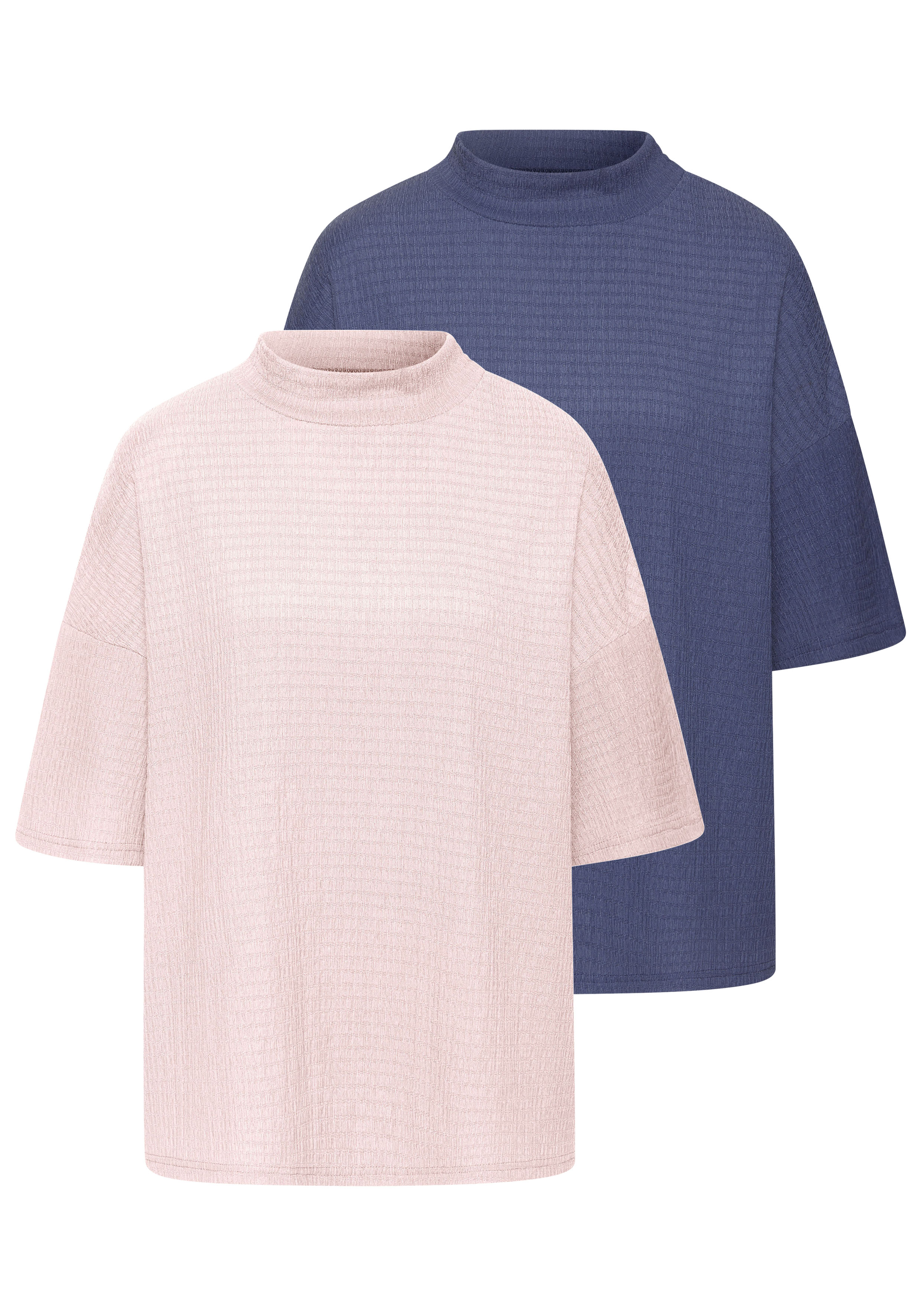 LASCANA Kurzarmshirt "mit Stehkragen" 2er-Pack, aus bügelfreier, luftiger Crêpe-Qualität