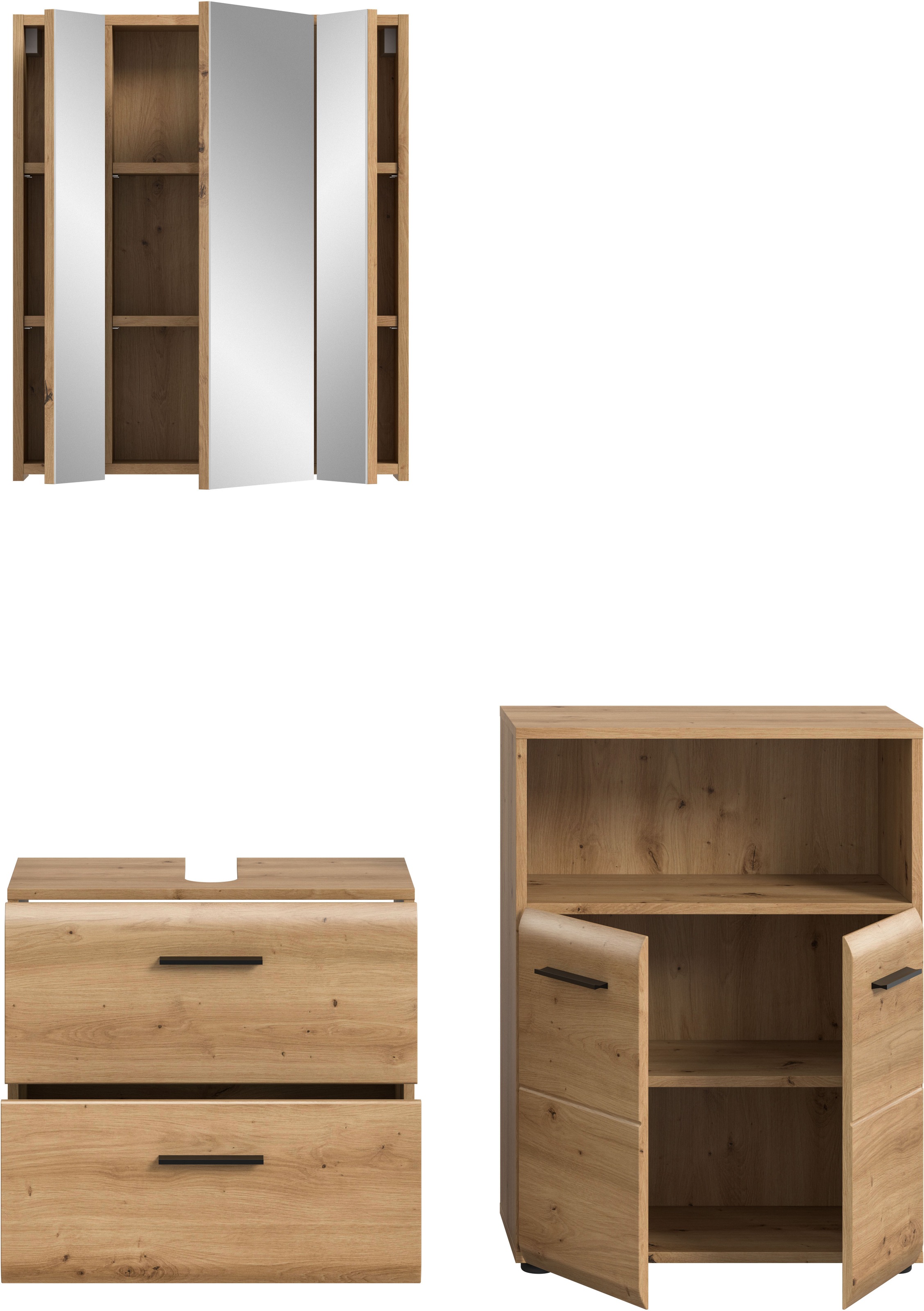 INOSIGN Badmöbel-Set »FLORENZ, TOPSELLER!, 3-teilige Badkombination, hochwertige MDF-Front«, (Set, 3 St., best. aus: Waschbeckenunterschrank, Spiegelschrank, Midischrank breit), Florenz, Badkombination 3-tlg.,Artisan Oak NB, WBU, Stanschrank breit