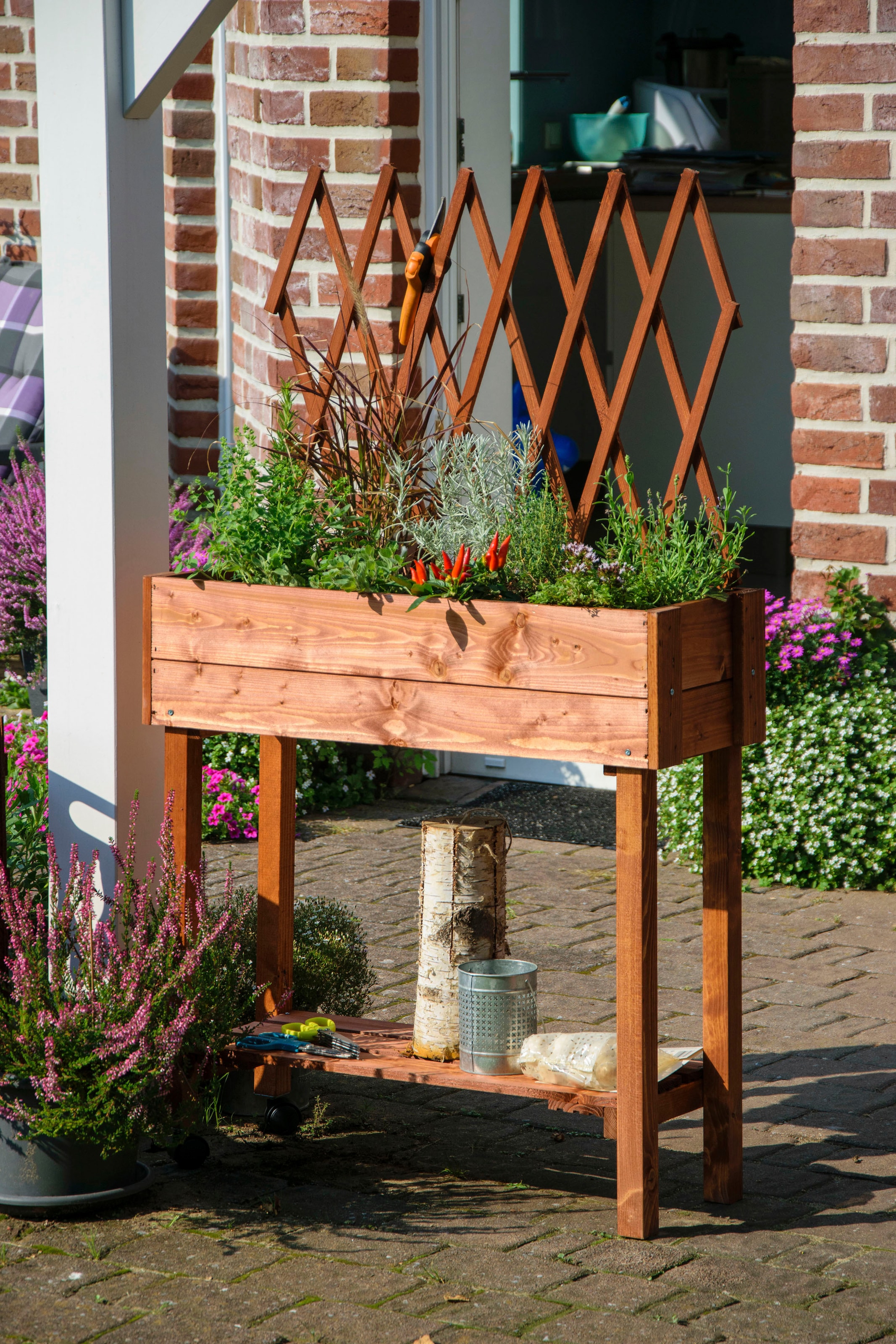 dobar Hochbeet rollbar, mit Rankgitter, braun