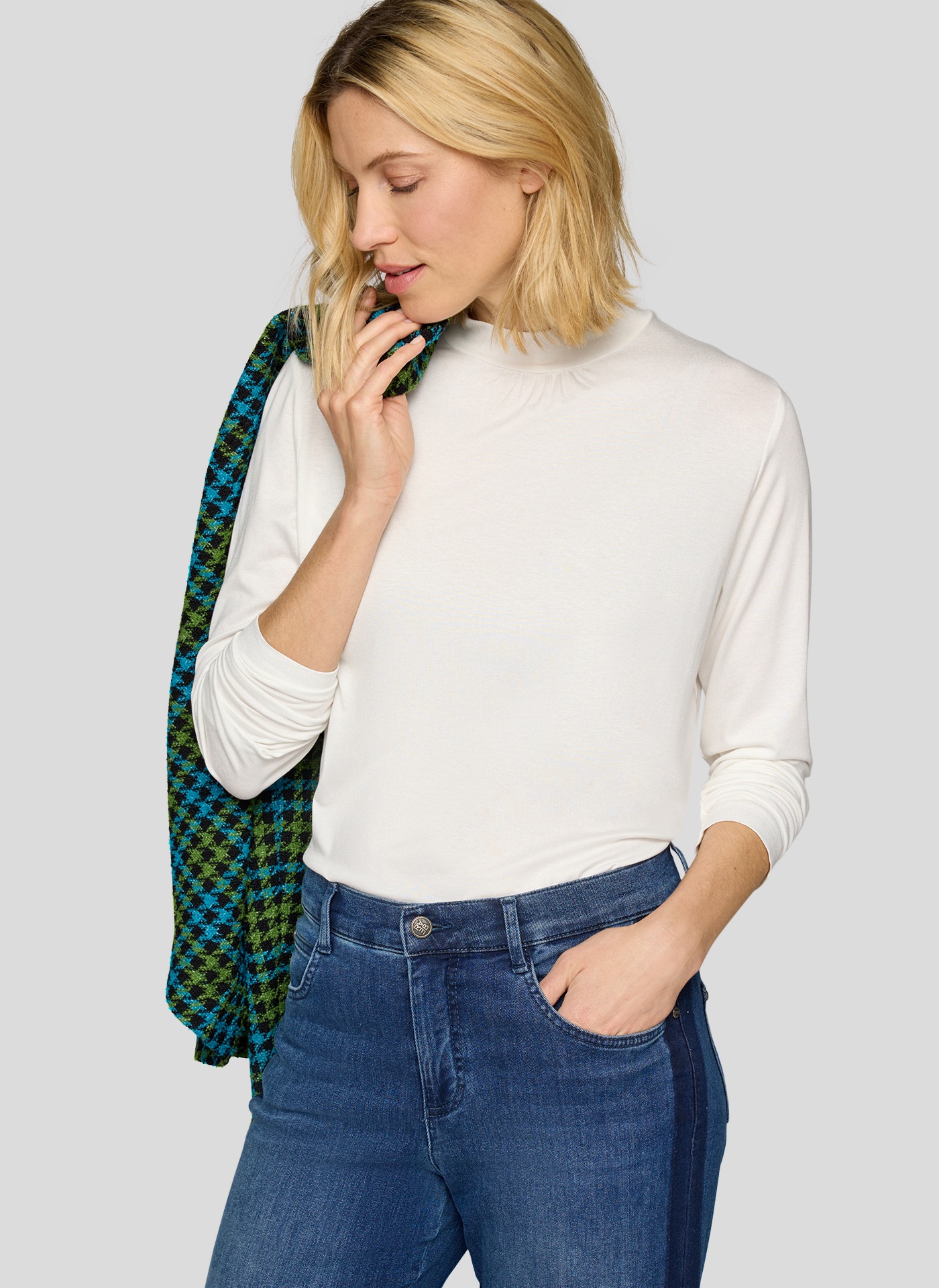 Rabe Langarmshirt mit Stehkragen und aus Viskose günstig online kaufen