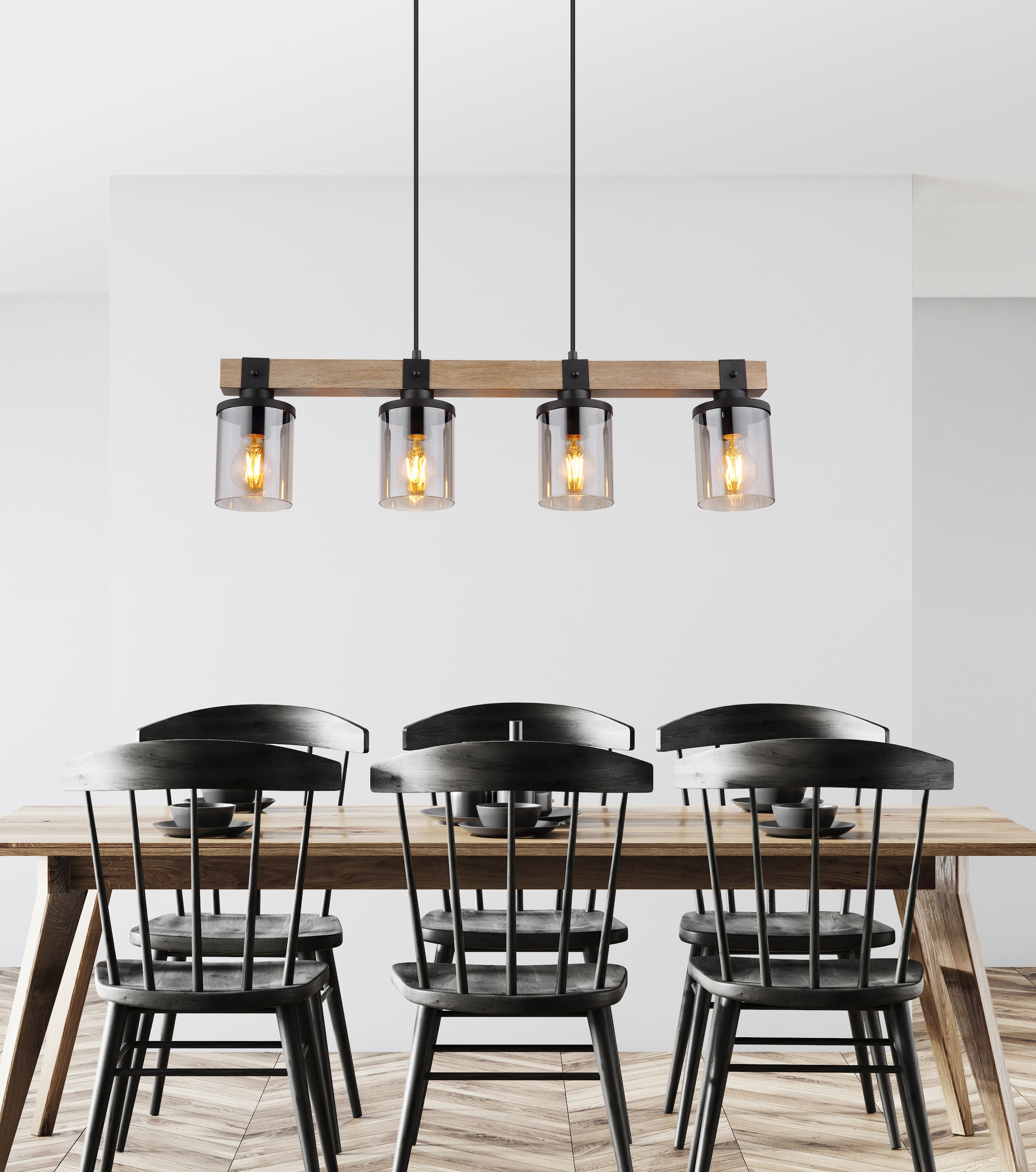 GLOBO LIGHTING Hängeleuchte »LILA« E27 1 Stk. Hängeleuchte Schwarz/Holz, Rauchglas, Licht abwärts, E27