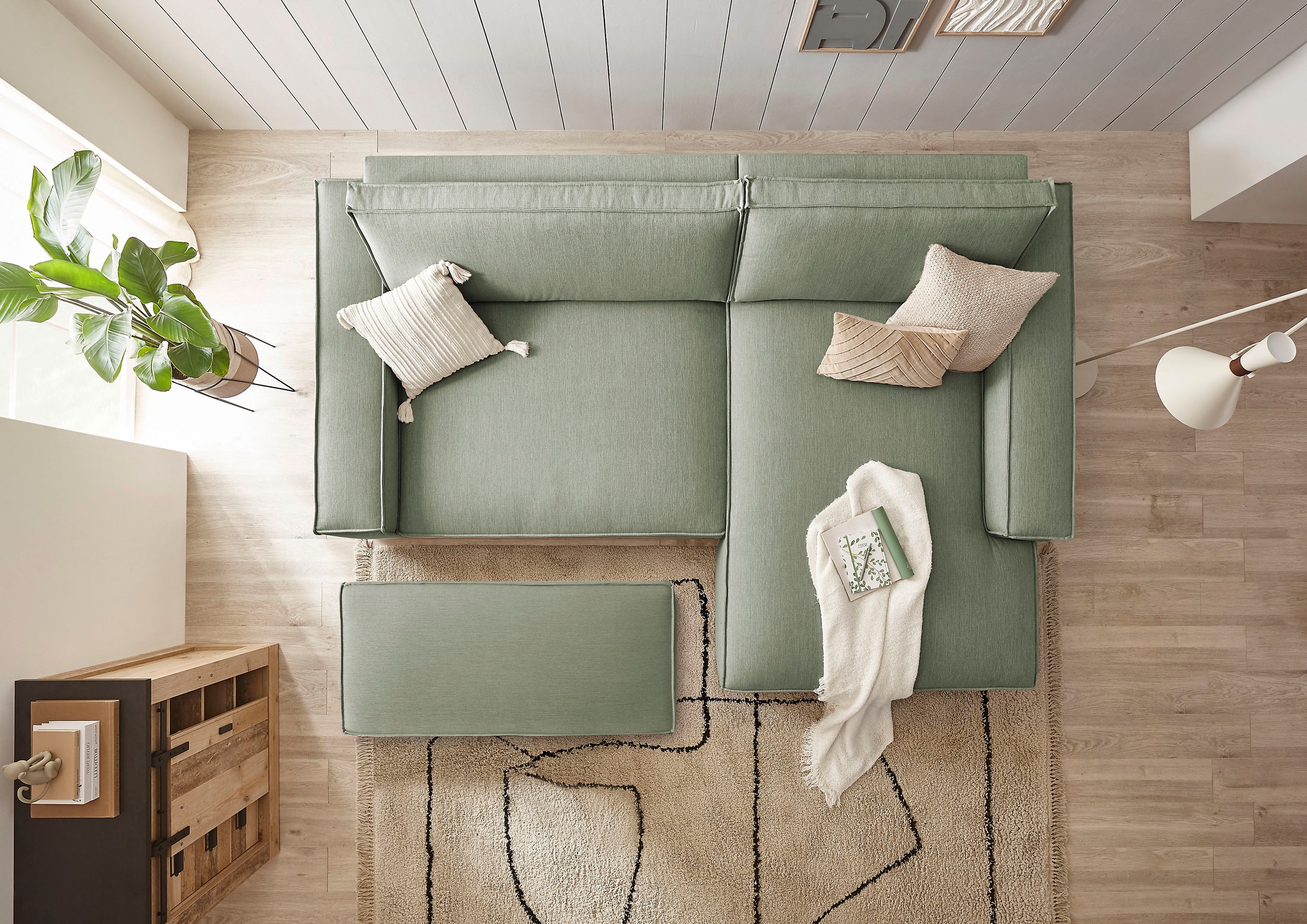 Home affaire Polsterecke »NEU: SHERWOOD XXL tief, L-Form mit Schlaffunktion, Big-Sofa mit Hocker«, (Set, 2 St.), stellbar zum Schlafsofa (Krokodilverbinder), Cord, Leinenoptik