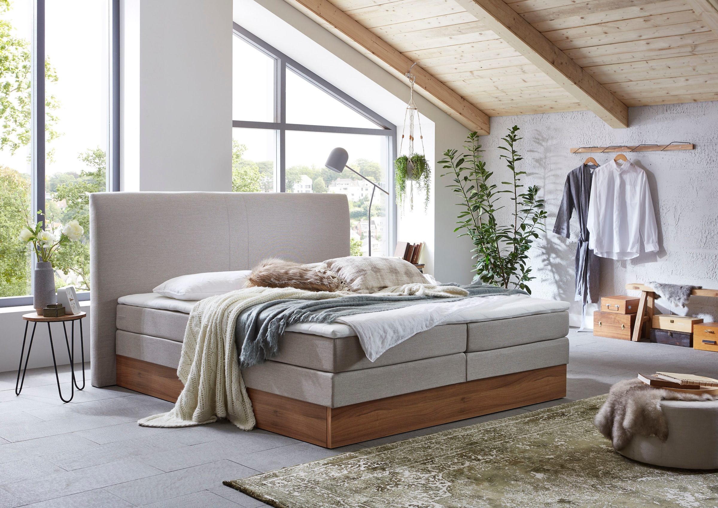 Home affaire Boxspringbett "Blomen" mit Walnuss-Dekor, mit Bettkasten, vers günstig online kaufen