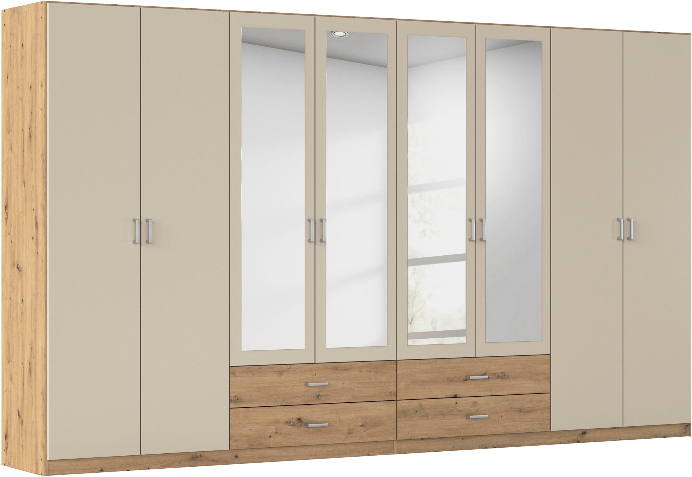rauch Kleiderschrank "Schrank Garderobe Ankleide GAMMA Breiten 91/136/181/226/271/315/360 cm" in 3 Ausstattungen BASIC/CLASSIC/PREMIUM (inkl. SOFT-CLOSE-Funktion), verschiedene Griff-Varianten, mit Spiegel TOPSELLER MADE IN GERMANY