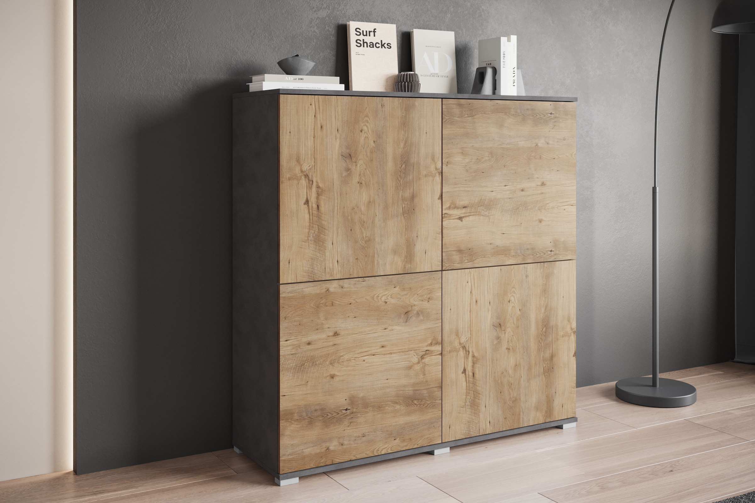INOSIGN Highboard »Kenia, moderne grifflose Hochkommode mit 4 Türen, Breite 120 cm«, (1 St.), Push-to-Open-Fronten, höhenverstellbaren Einlegeböden