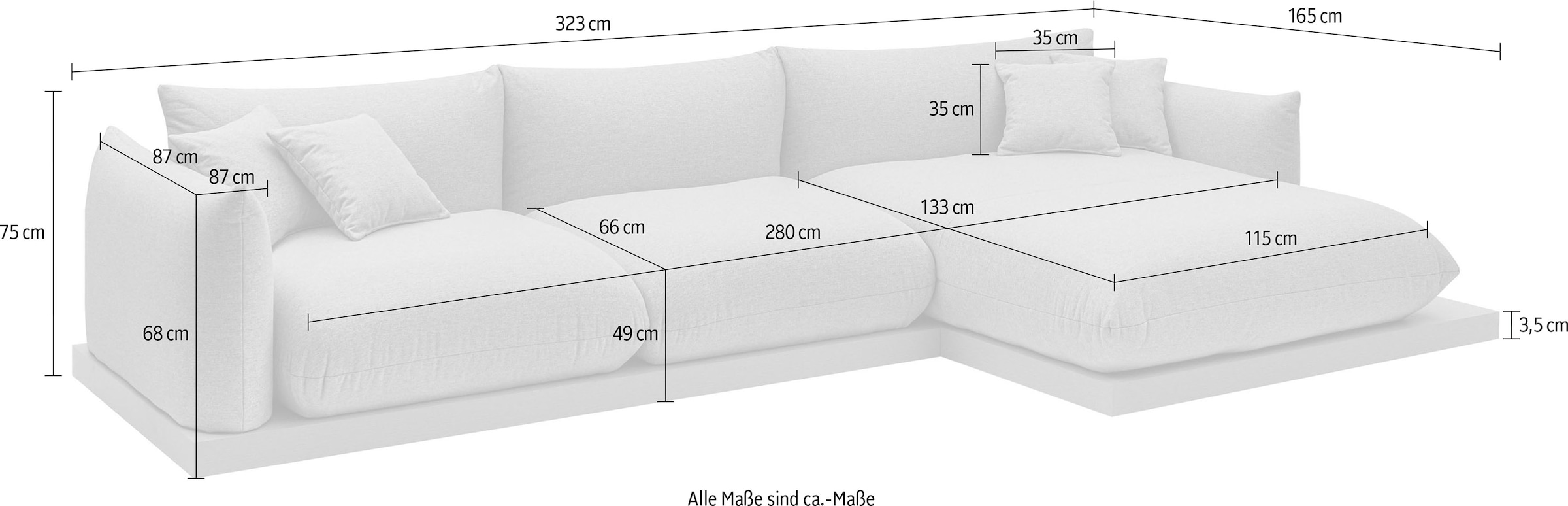 OTTO home Ecksofa »Kalix, Polsterecke mit kräftigem Holz-Plateau, moderne Couch in L-Form«, wahlweise Recamiere links o. rechts, Strukturstoff, hoher Sitzkomfort