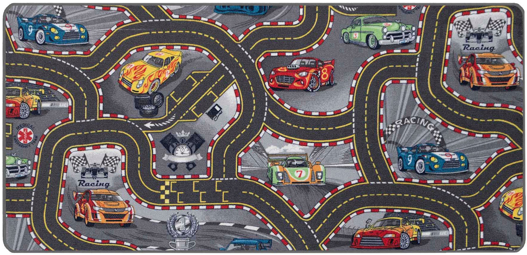 Primaflor-Ideen in Textil Kinderteppich "Spielteppich CARS", rechteckig, 6,5 mm Höhe, Kurzflor, Straßen-Spiel-Teppich, M