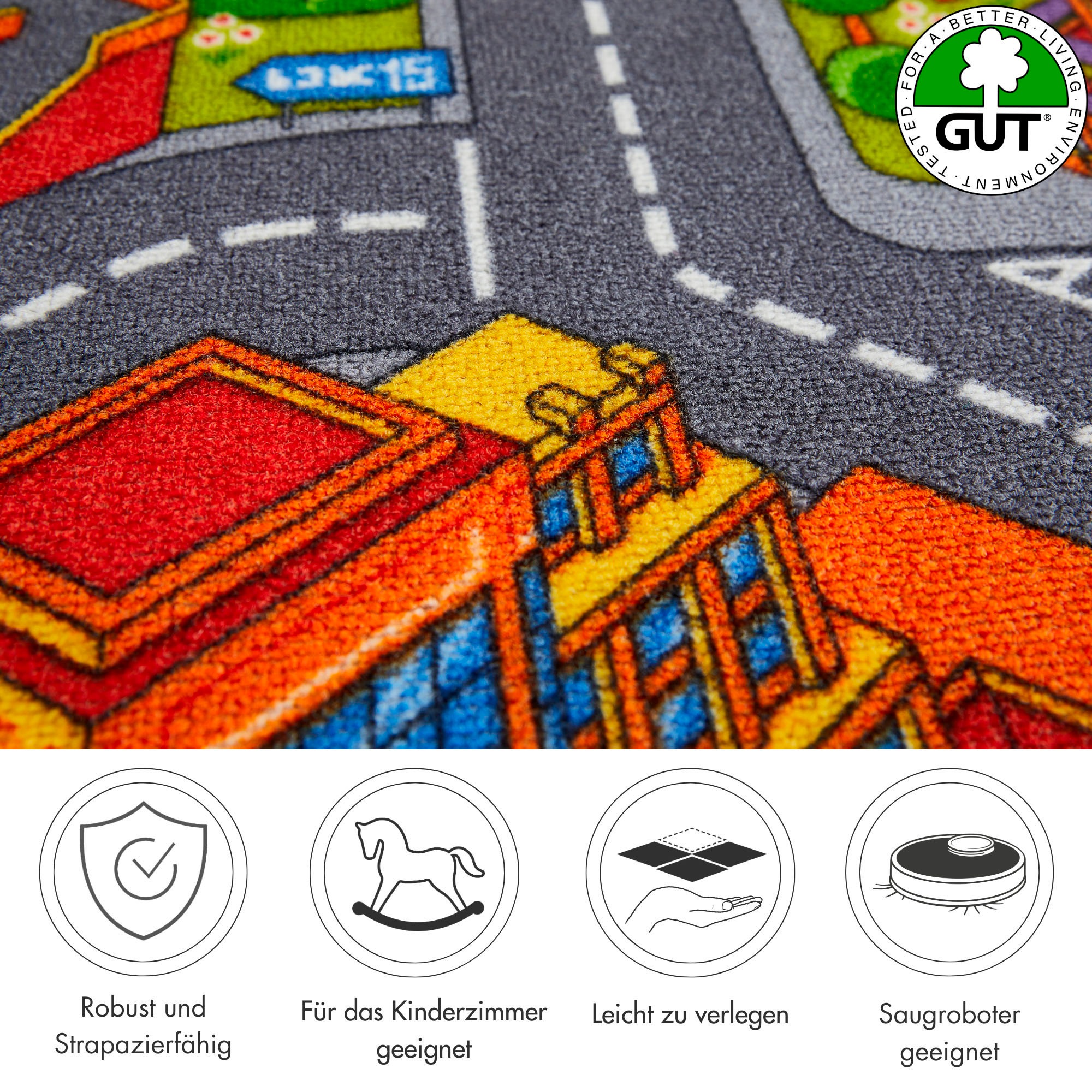 Thumbnail - Andiamo Teppichboden "City, Schlinge, Gesamthöhe 6,5 mm, Made in Belgium" rechteckig 6,5 mm Höhe Spielteppich, Straßente...