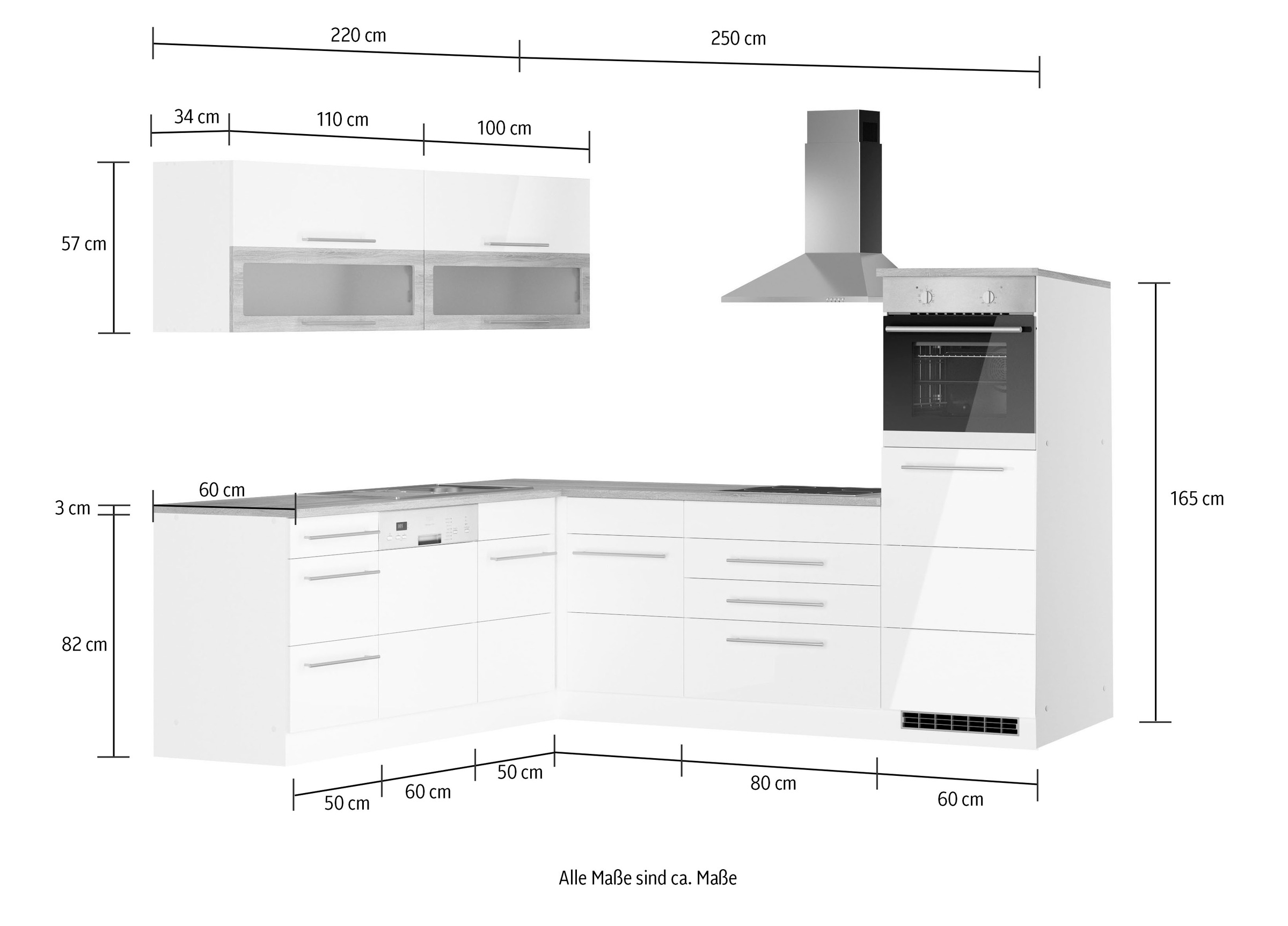 Kochstation Küche »KS-Wien«, Stellbreite 220 x 250 cm, wahlweise mit E-Geräten