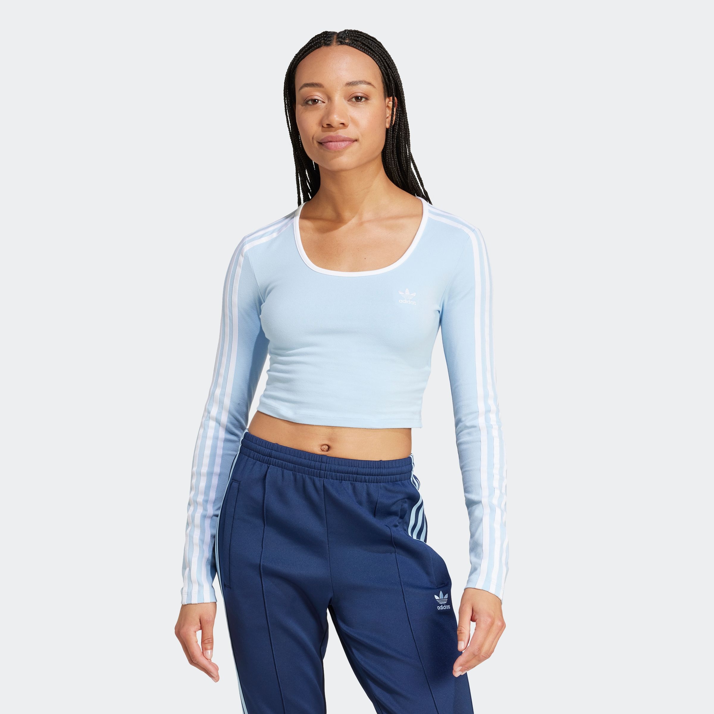 adidas Originals Langarmshirt "3S LS CROP" schmaler und kürzerer Schnitt, m günstig online kaufen