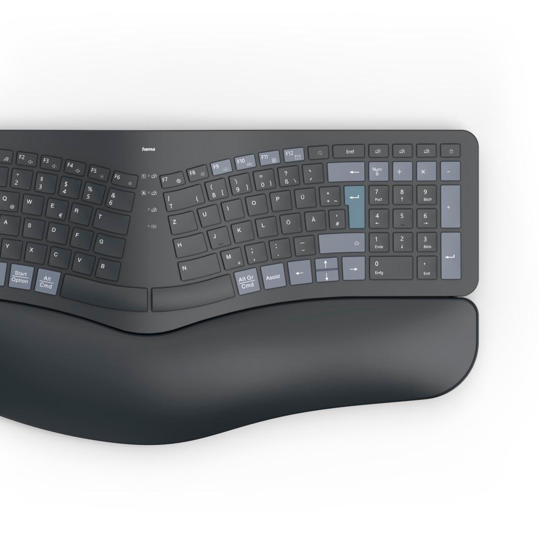 Hama ergonomische Tastatur »Ergonomische Tastatur (kabellos, Multi Device, 2x Bluetooth, 1x Funk)«