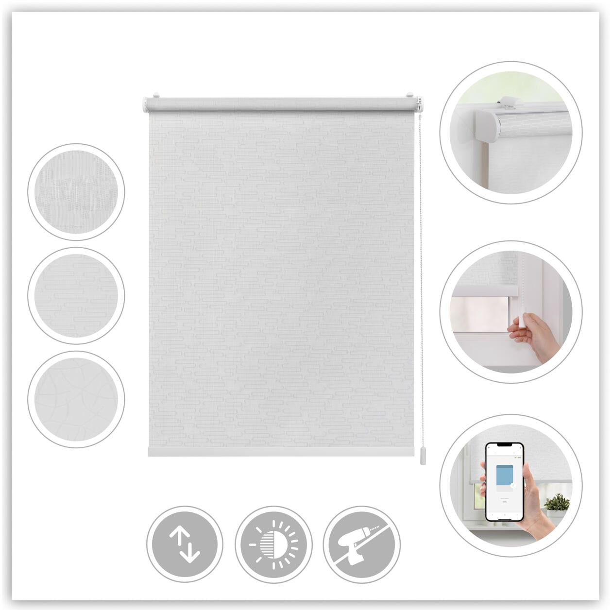 LICHTBLICK ORIGINAL Rollo »Klemmfix, ohne Bohren«, blickdicht, Blendschutz-Sichtschutz, mit Bohren/ohne Bohren, freihängend, Steuerbar mit Bluetooth-App, integrierter Elektromotor und Akku