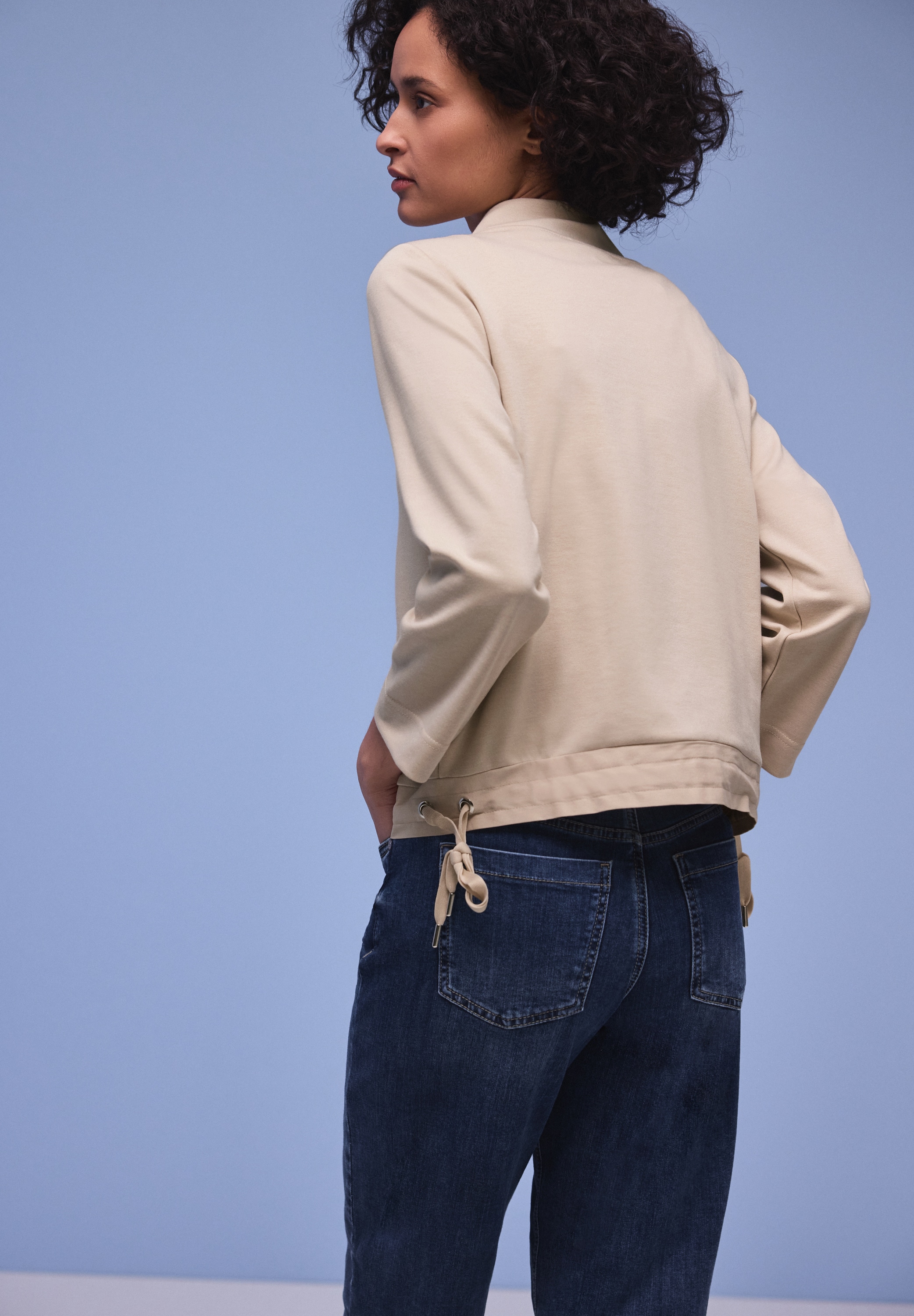 STREET ONE Sweatjacke 3/4-Arm mit Stehkragen und Kordelzügen