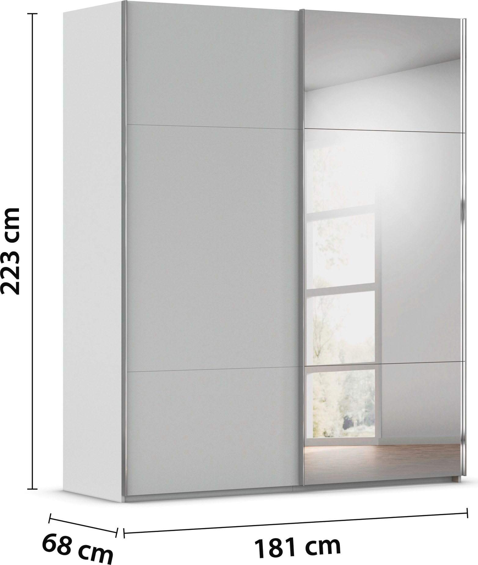 rauch Schwebetürenschrank »Kleiderschrank Schrank Garderobe Schlafzimmerschrank CONTIDO«, (in 3 verschiedenen Ausstattungen BASIC/CLASSIC/PREMIUM), aus hochwertigem Material in 6 Breiten 2 Griff-Farben MADE IN GERMANY