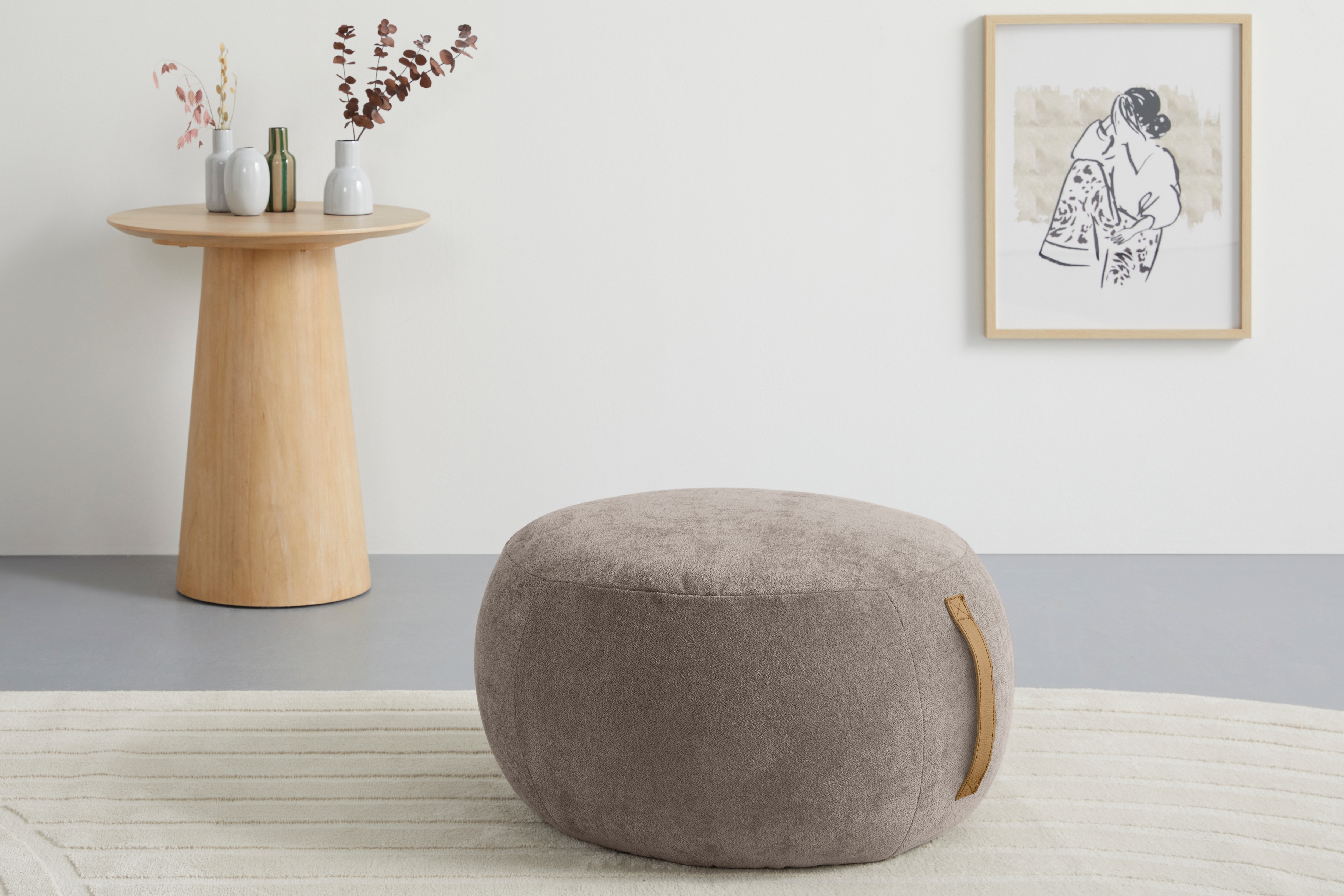 s.Oliver Hocker "Finnian, moderner Designhocker mit Lederriemen, softes Design" hochwertig, zum Wohlfühlen in Luxus-Microfaser/Struktur oder in Bouclé