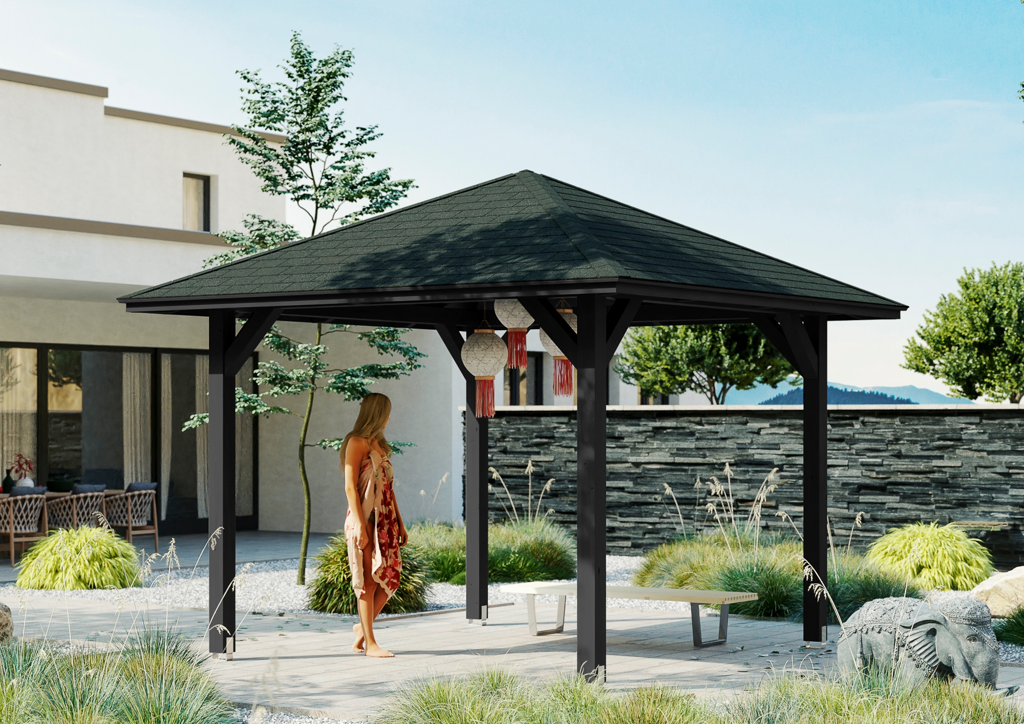 Skanholz Pavillon "Cannes 1", 4-Eck, BxT: 374x374 cm günstig online kaufen