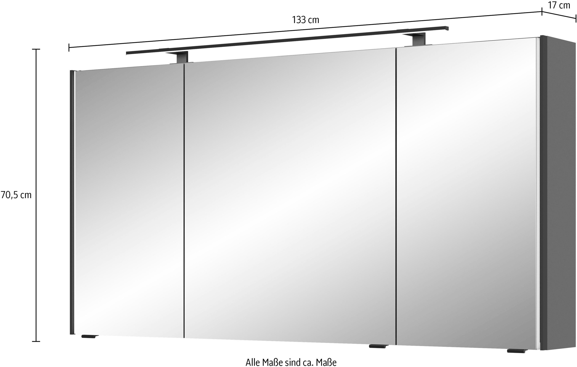 Saphir Spiegelschrank »Serie 7045 Badezimmer-Spiegelschrank inkl. LED-Beleuchtung, 3 Türen«, Badschrank 133,2 cm breit, inkl. LEDplus Schalter und Türdämpfer