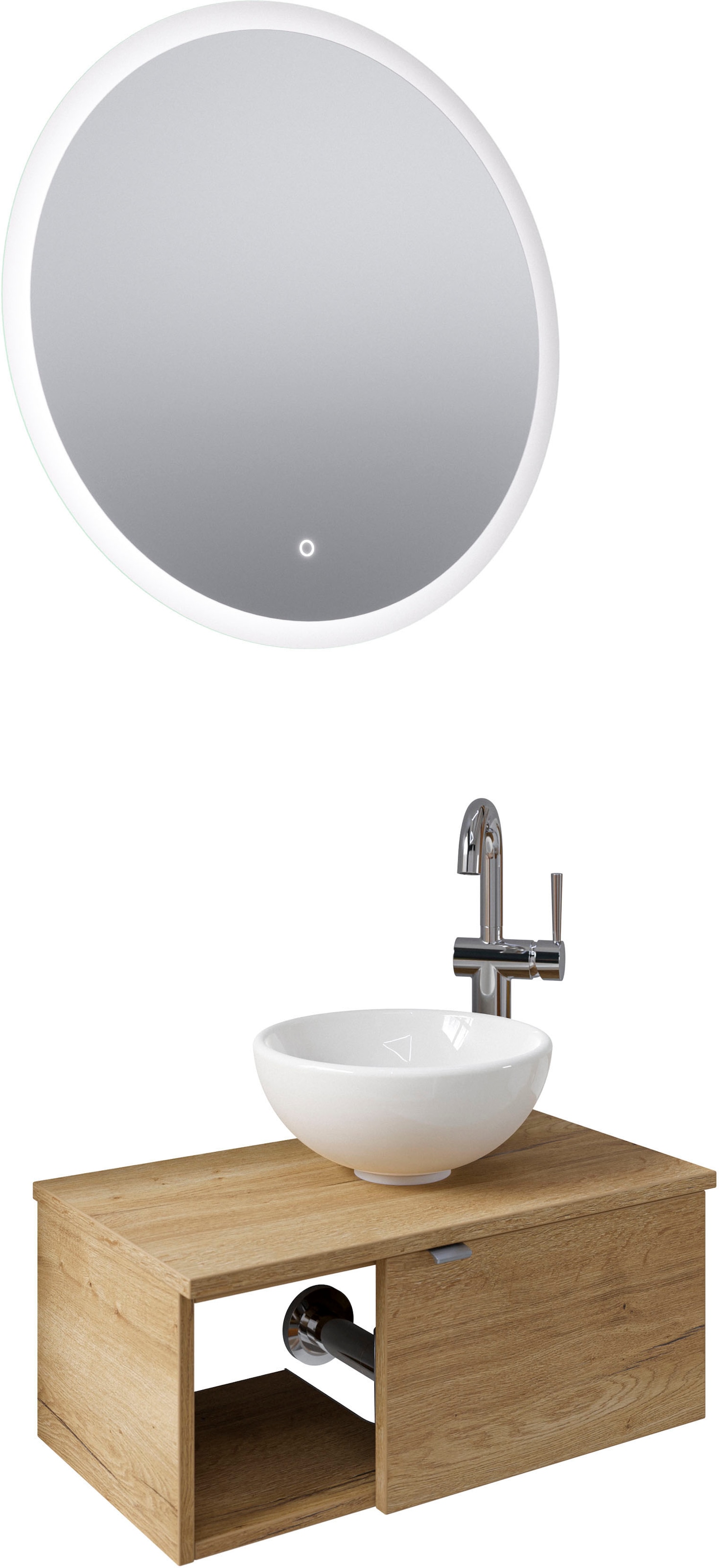 Saphir Badmöbel-Set »Serie 6915«, (4 St.), Gäste-Bad, 70 cm breit, mit LED-Spiegel, offenem Fach und 1 Tür